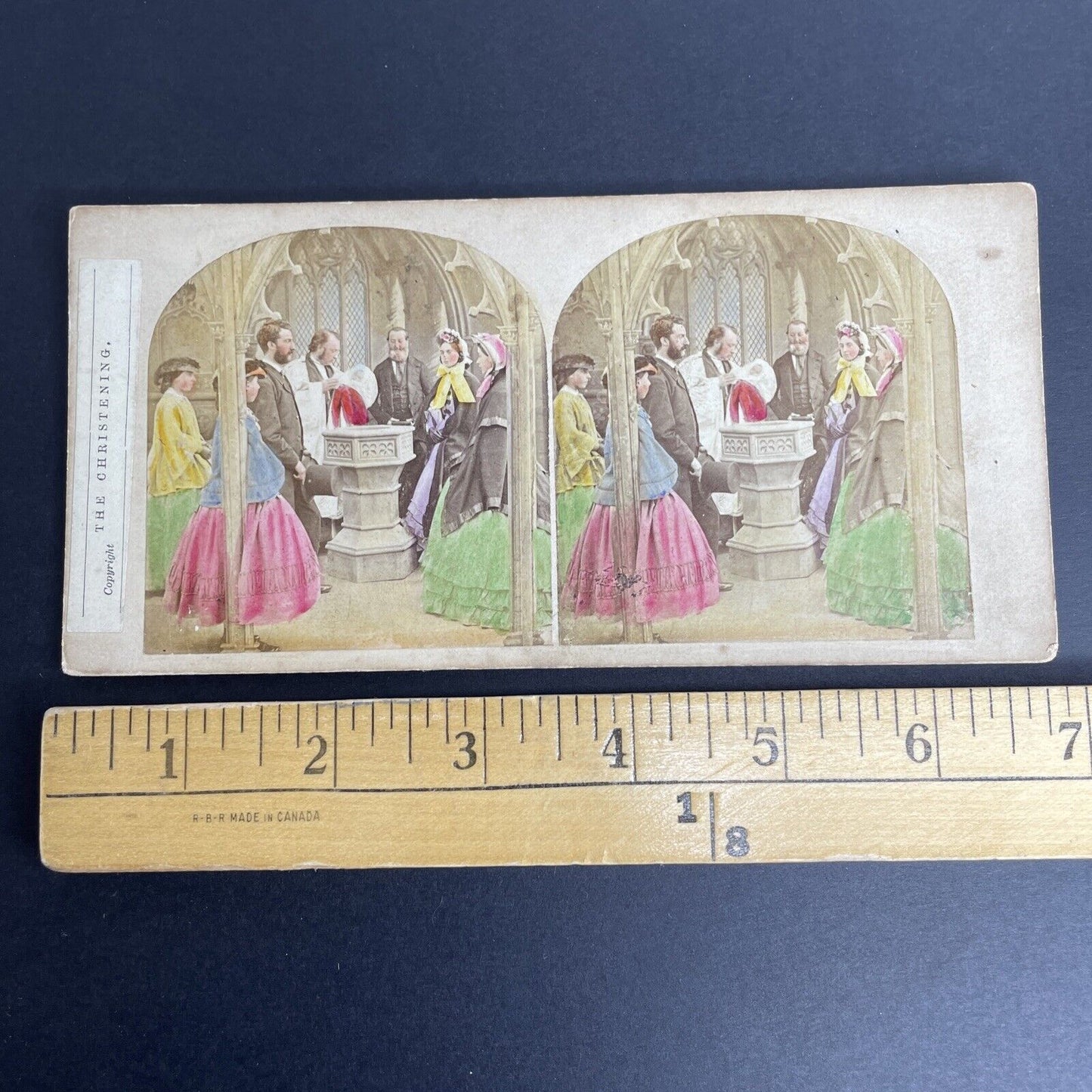 Antique c1840s Baptism Christening Of A Child Stereoview Photo Card PC826