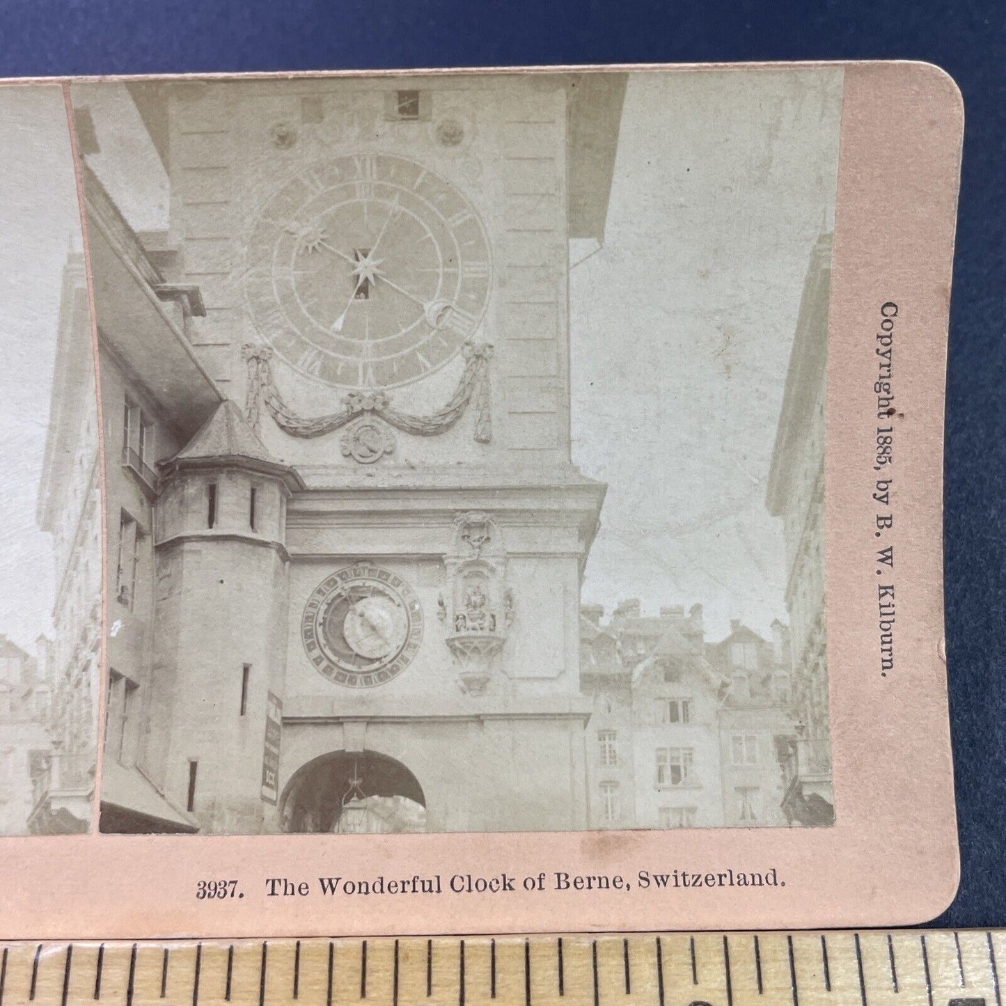 Antique 1885 Tower Clock Bern Switzerland Stereoview Photo Card P3830