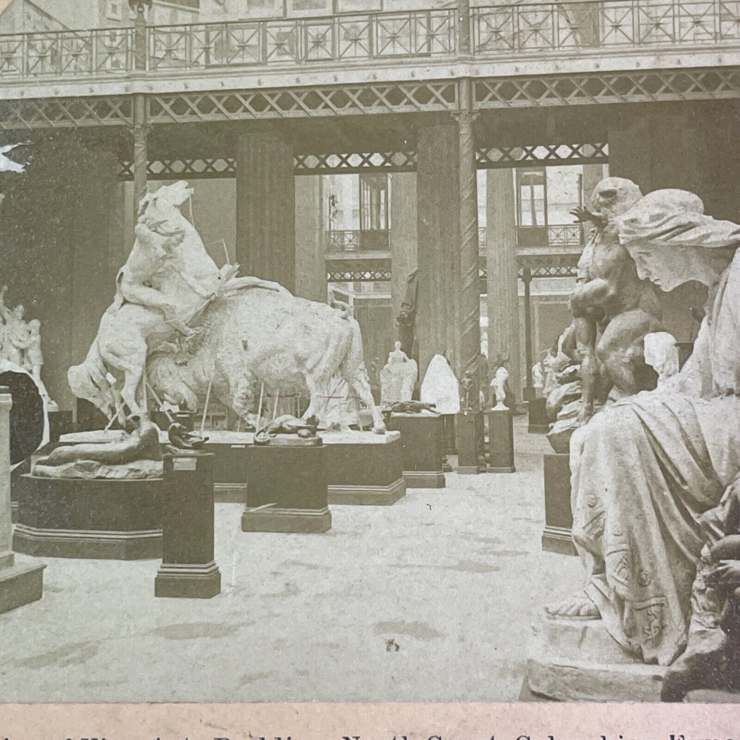 Alabaster Bison Hunting Exhibit Stereoview Columbian Expo Antique c1893 X4110