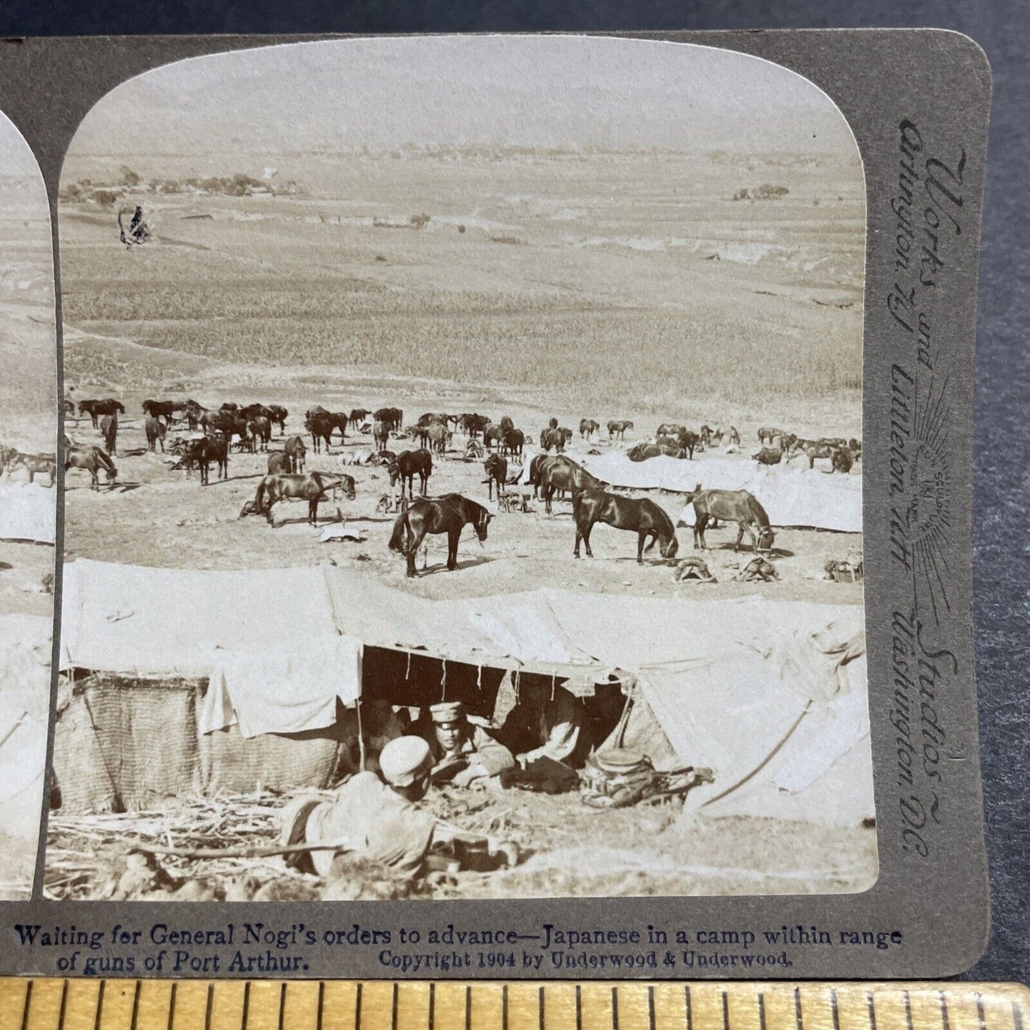 Antique 1904 Japan Cavalry Soldiers Army Tents Stereoview Photo Card P380-12