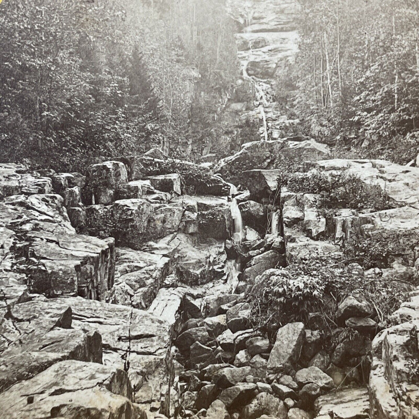 Antique 1860s Silver Cascade Rock Slide New Hampshire Stereoview Photo Card 1784