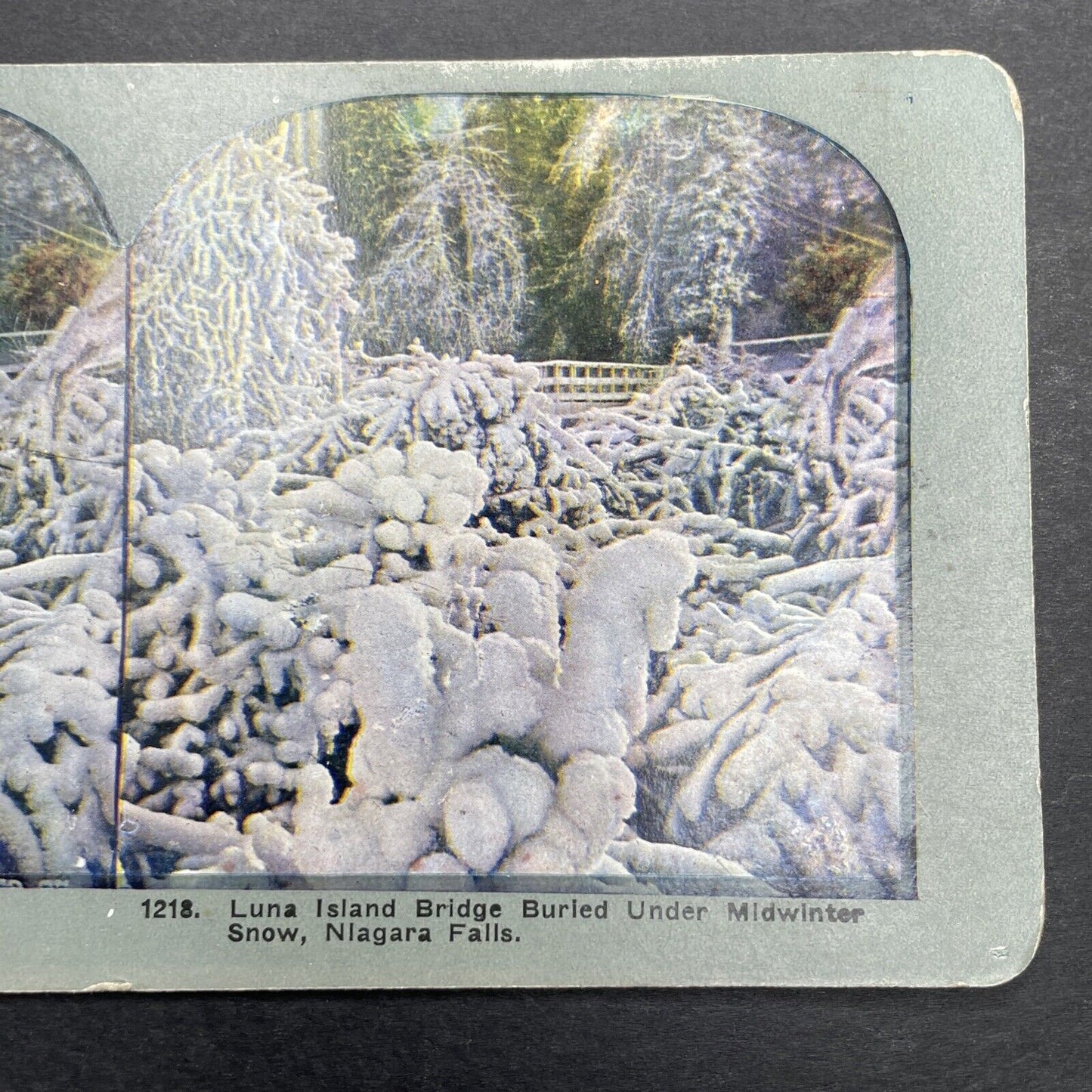 Antique 1905 Luna Island Bridge Niagara Falls Winter Stereoview Photo Card P1249