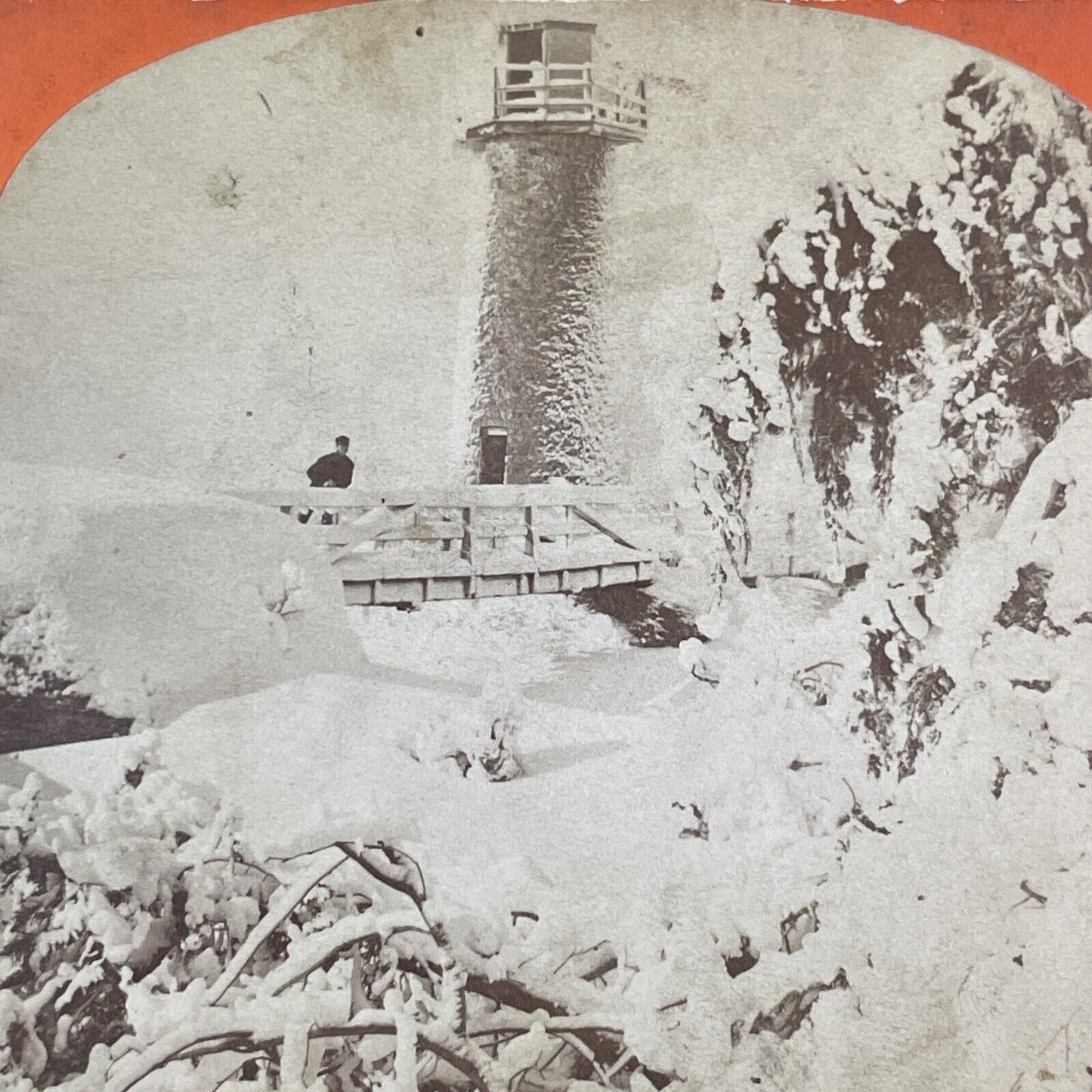 Frozen Terrapin Tower Niagara Stereoview George Barker Antique c1870s Y2464