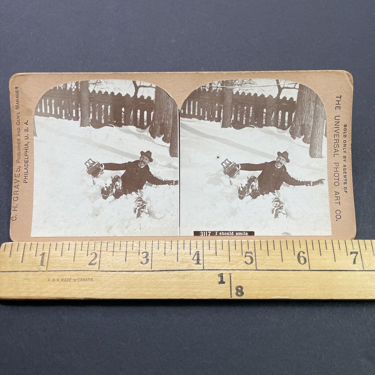 Antique 1892 Big Snowstorm Slip Fall Philadelphia PA Stereoview Photo Card P2695