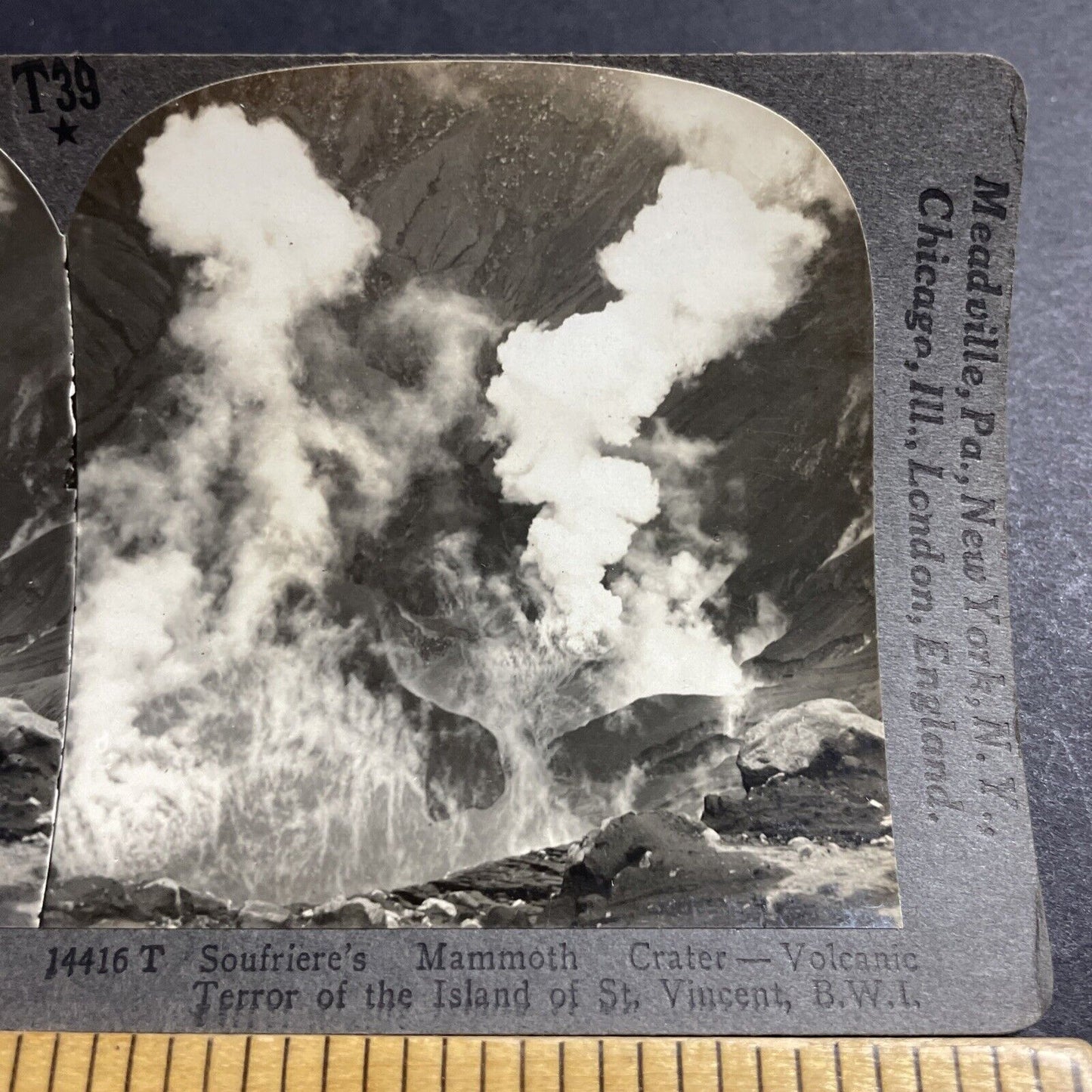 Antique 1903 Saint Vincent Grenadines Volcano Stereoview Photo Card P5040