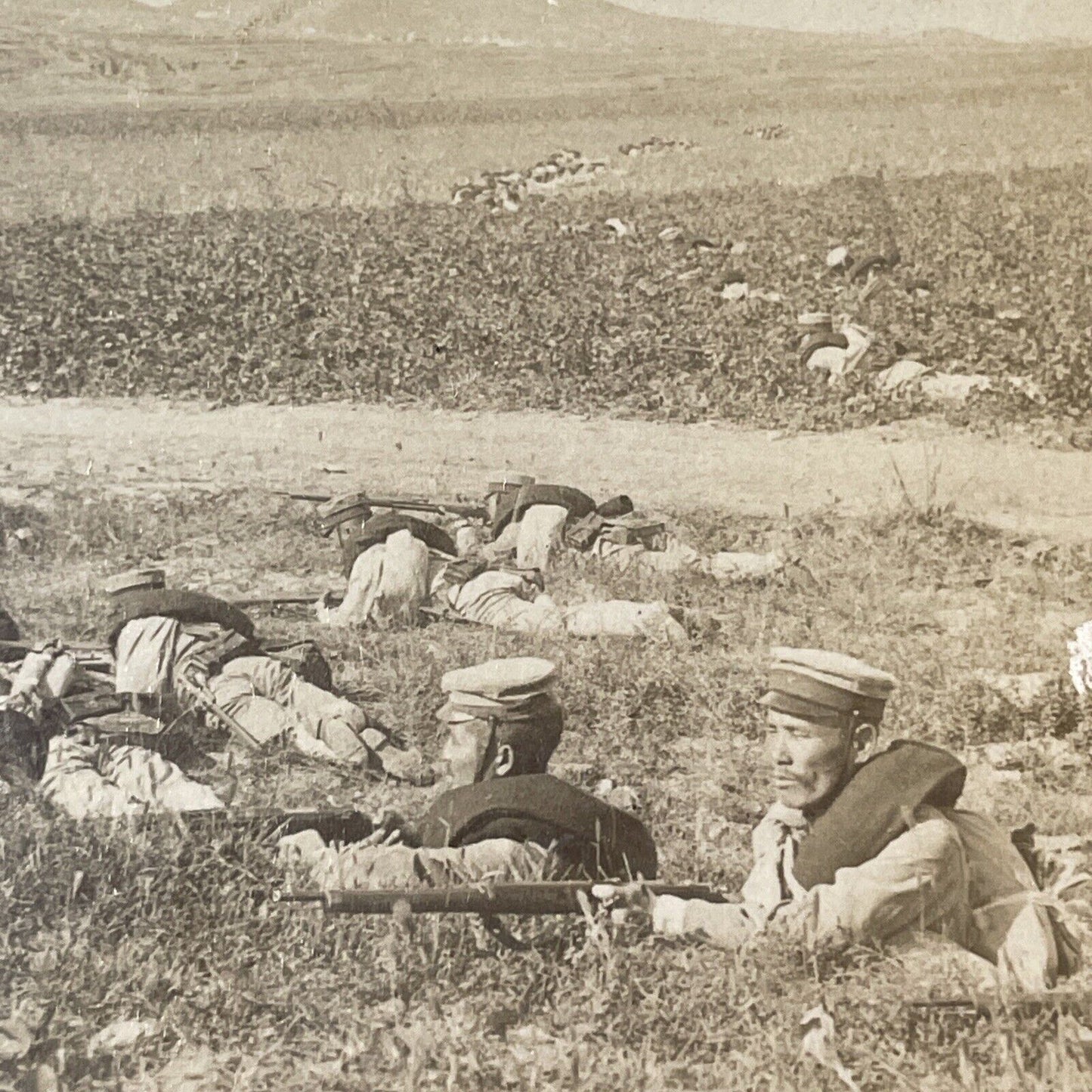 Japanese Troops Approach Russians In China Stereoview Antique c1905 X2820