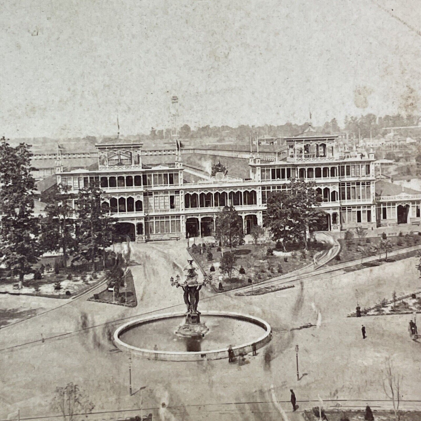 Machine Hall Fountain Philadelphia Stereoview Edward L Wilson Antique 1876 X1871
