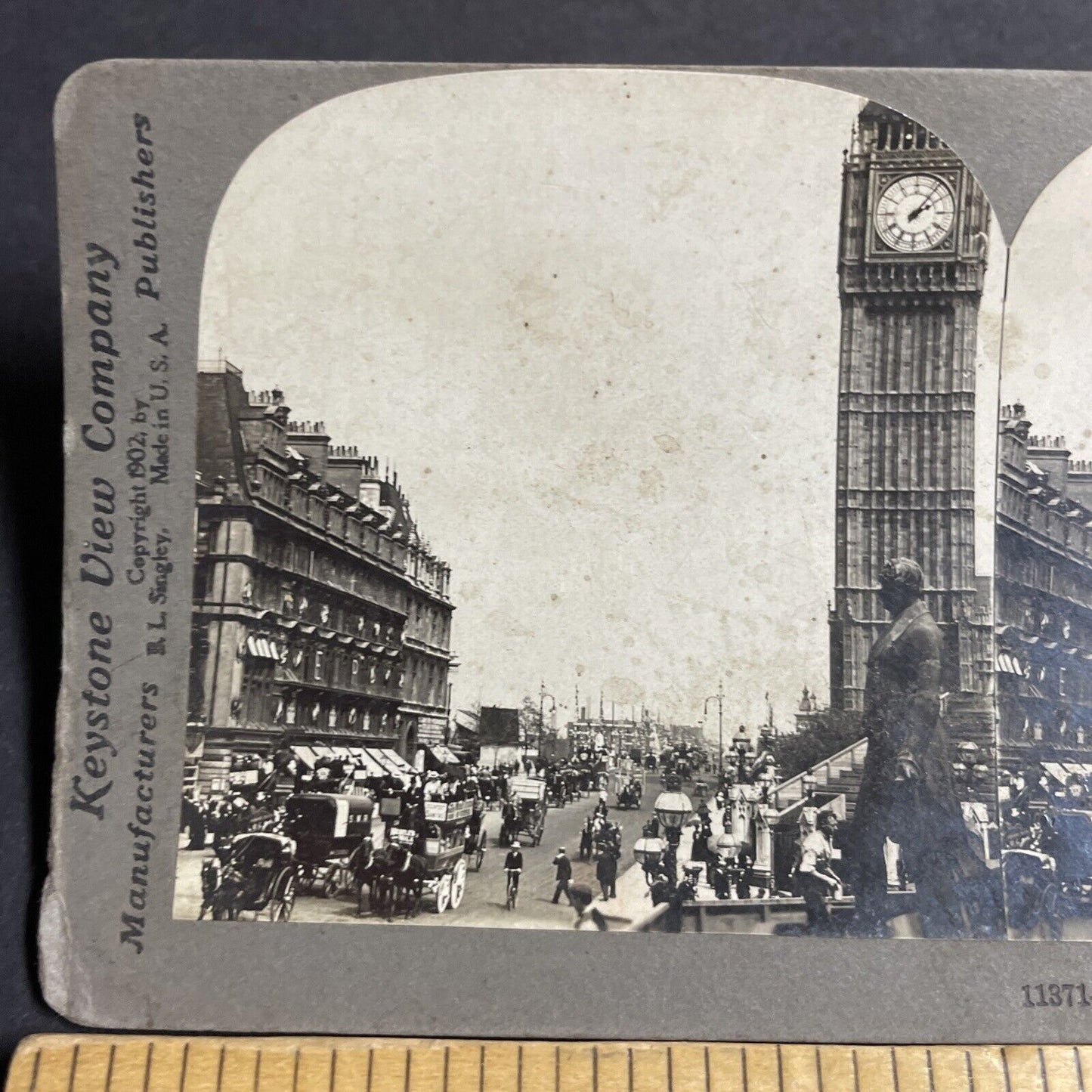 Antique 1902 Big Ben Clock Tower London England Stereoview Photo Card P4478