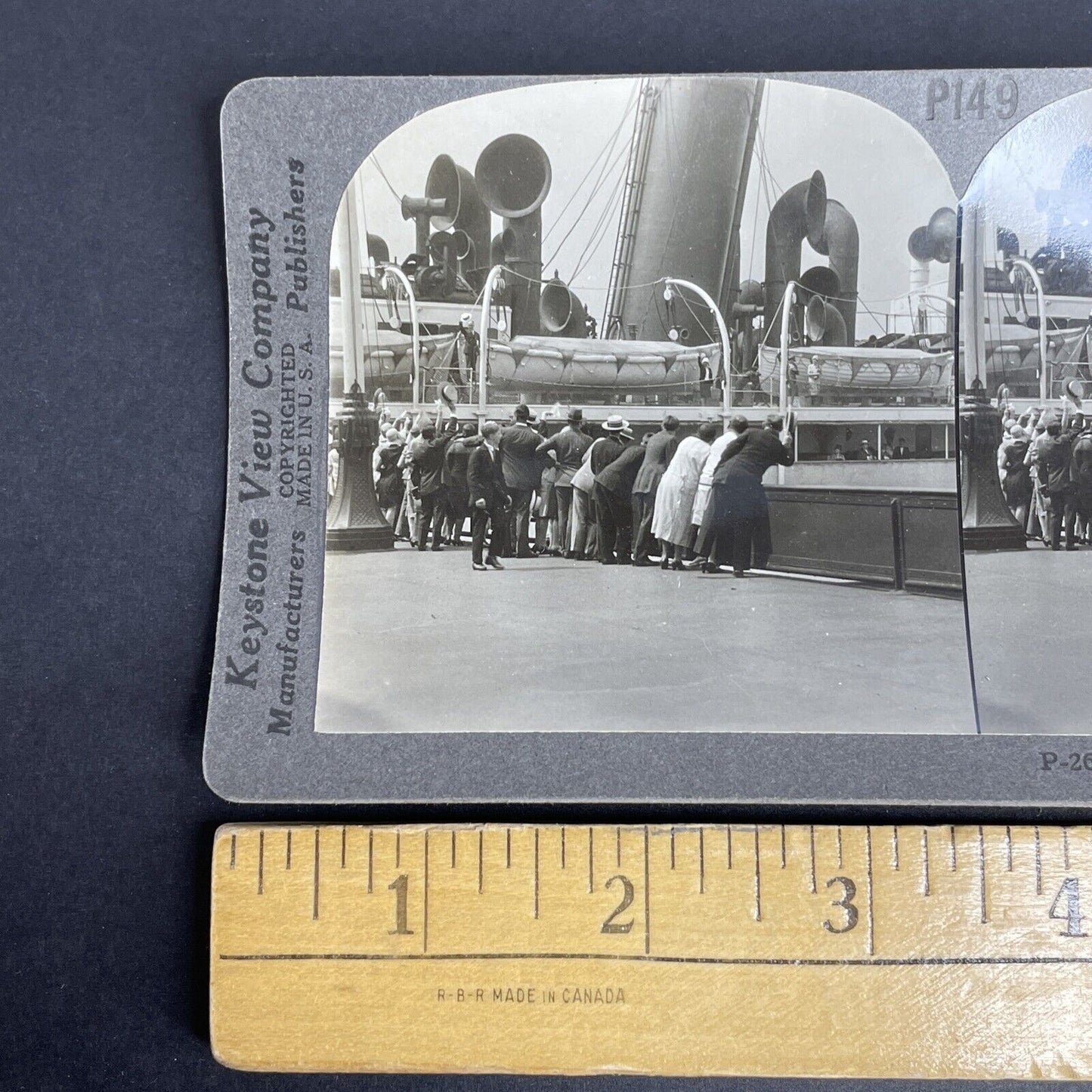 Antique 1908 Steamship Leaving Harbor In The USA Stereoview Photo Card P919