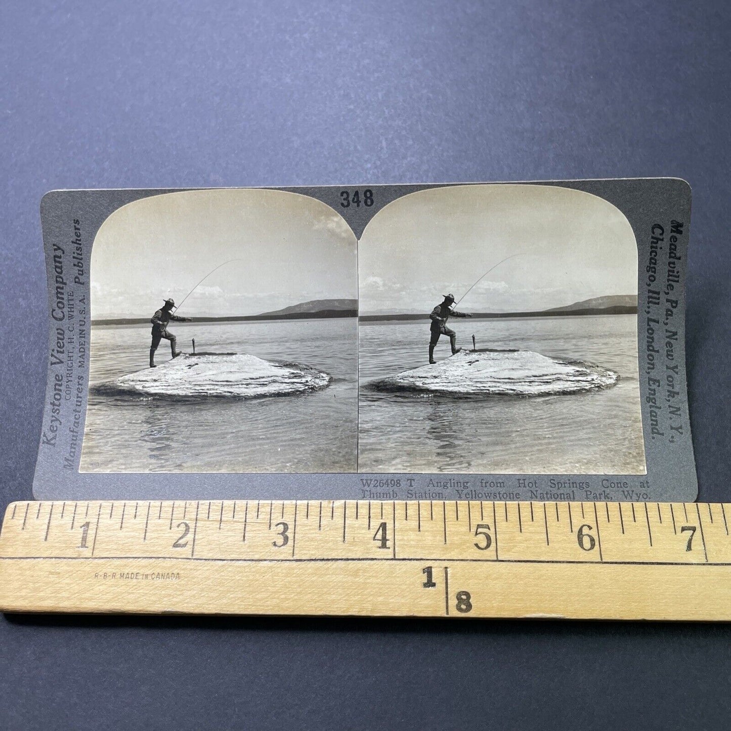 Antique 1910s Fishing Hot Springs Geyser Yellowstone Stereoview Photo Card P3171