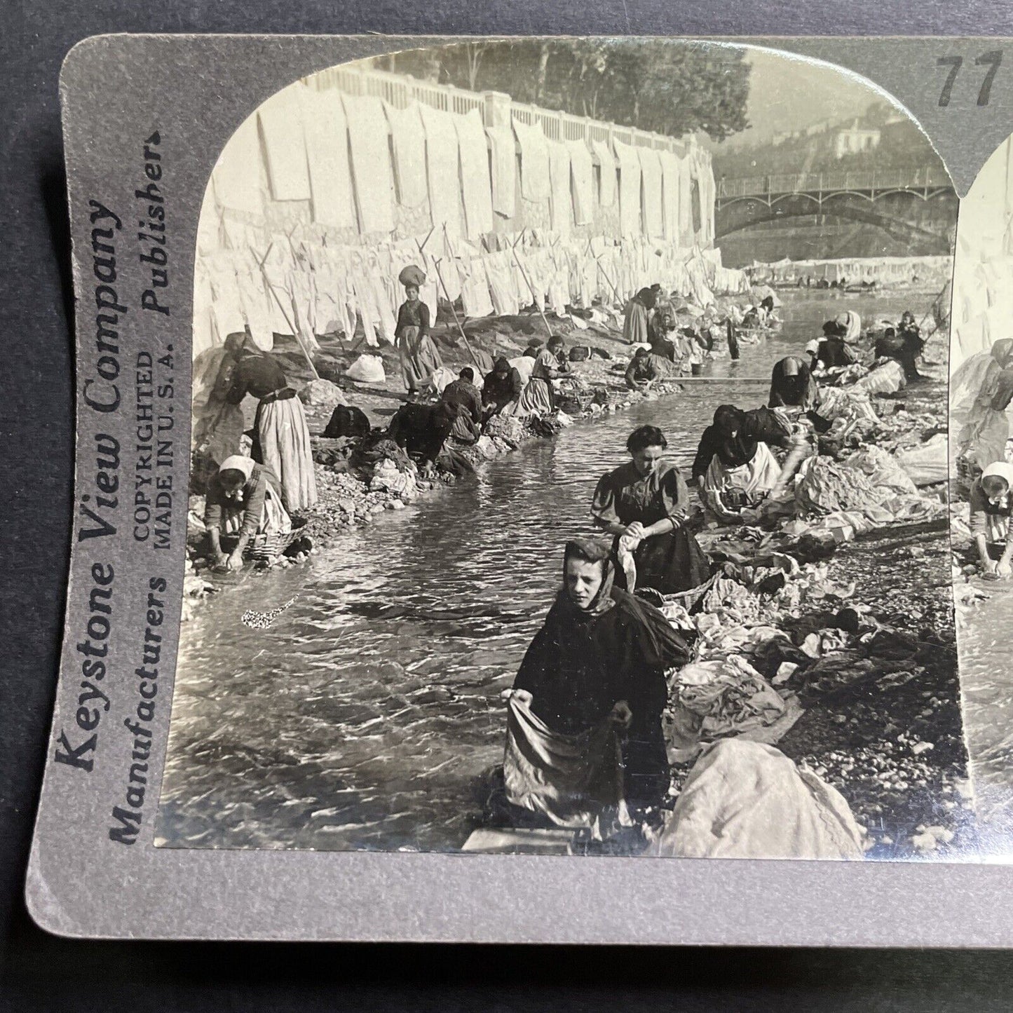 Antique 1913 Women Washing Clothes Nice France Stereoview Photo Card P1428