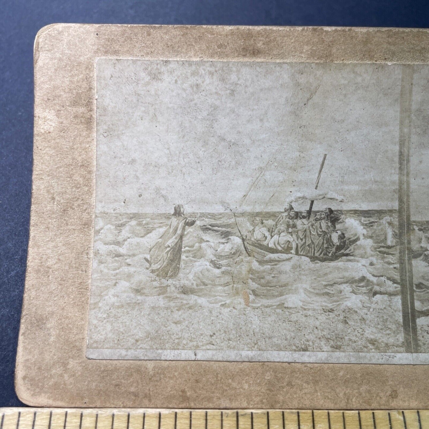 Antique 1860s Jesus Walks On Water Stereoview Photo Card P3406