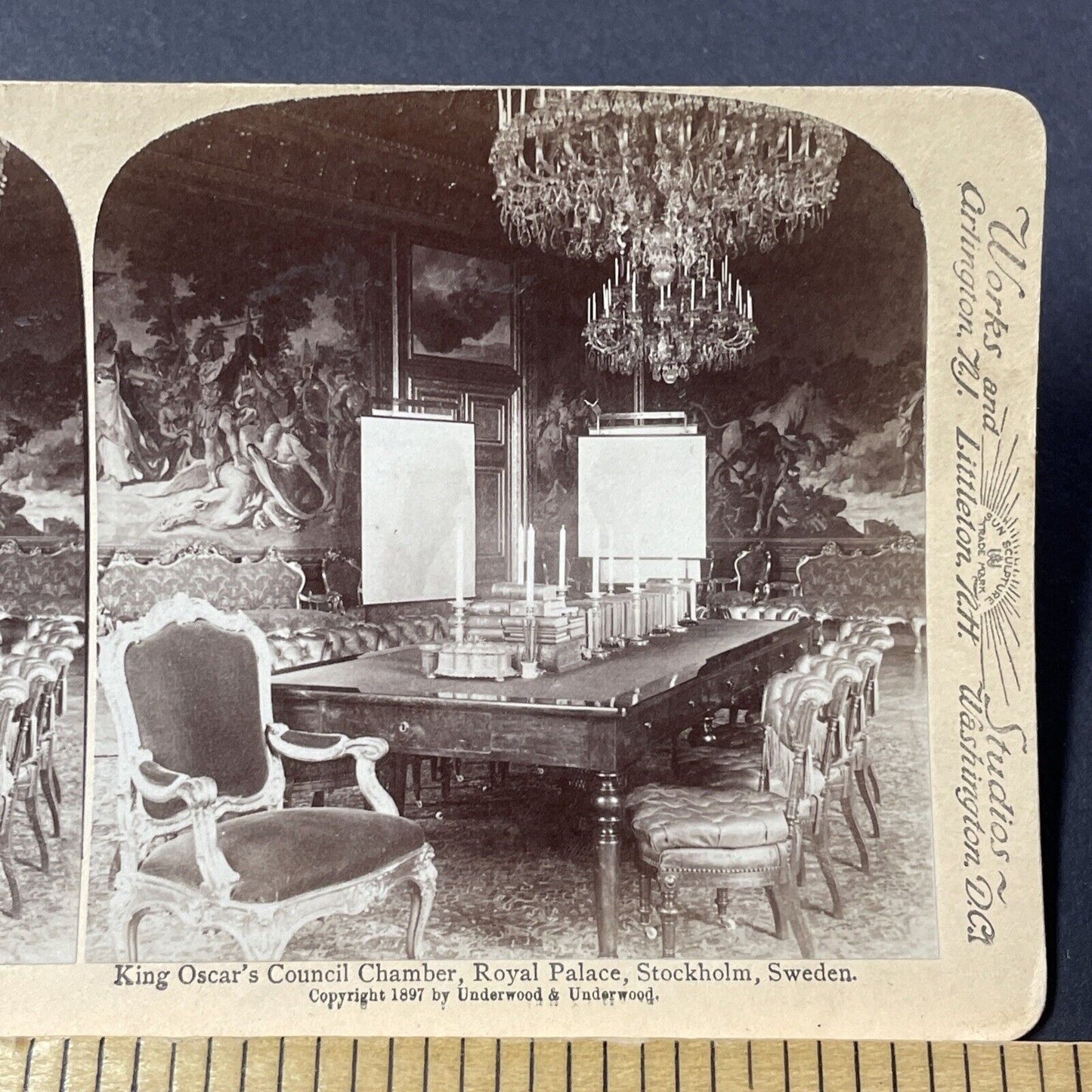 Antique 1897 King Oscar's Chamber Stockholm Sweden Stereoview Photo Card V3206