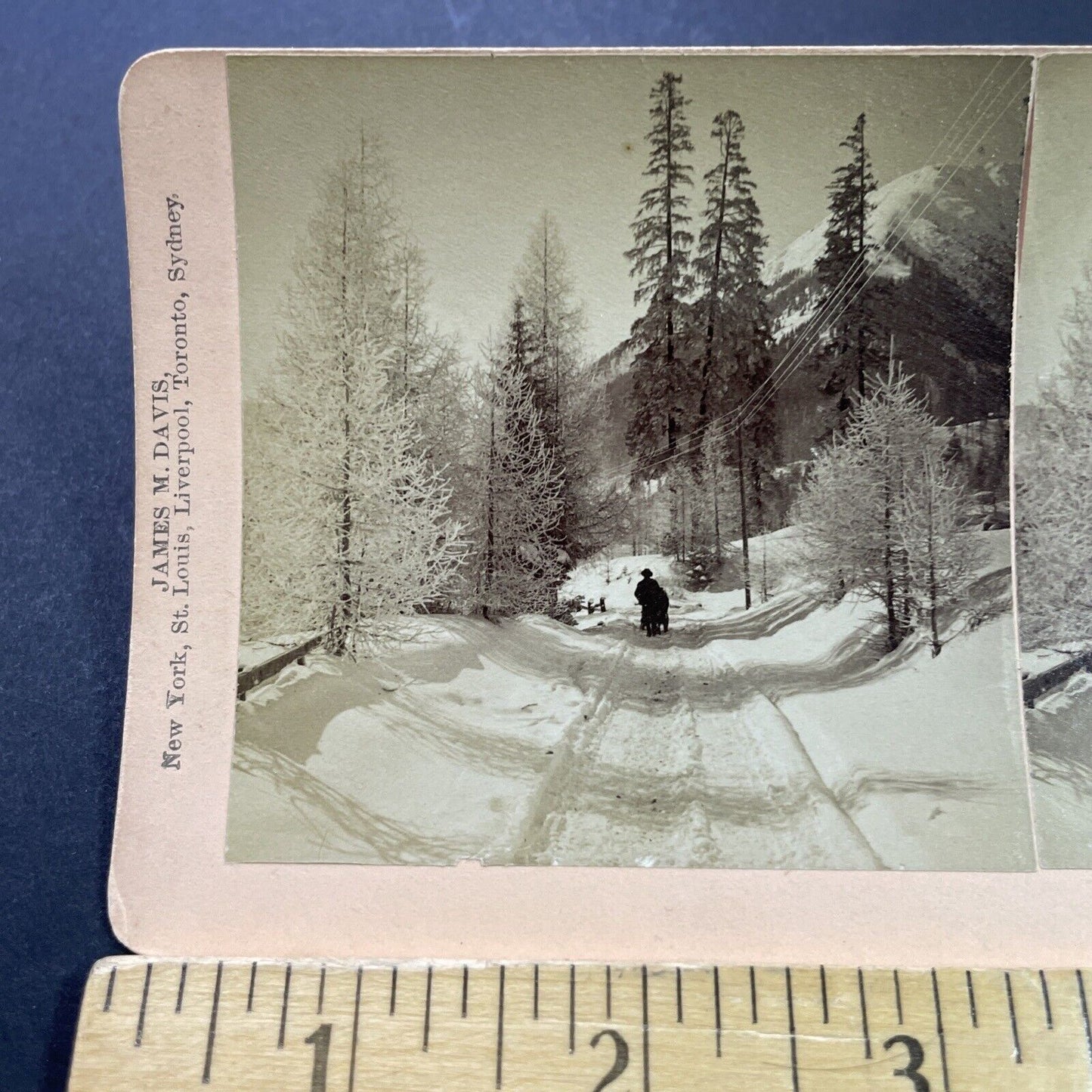 Antique 1901 Huge Snowstorm Davos Switzerland Stereoview Photo Card P3931