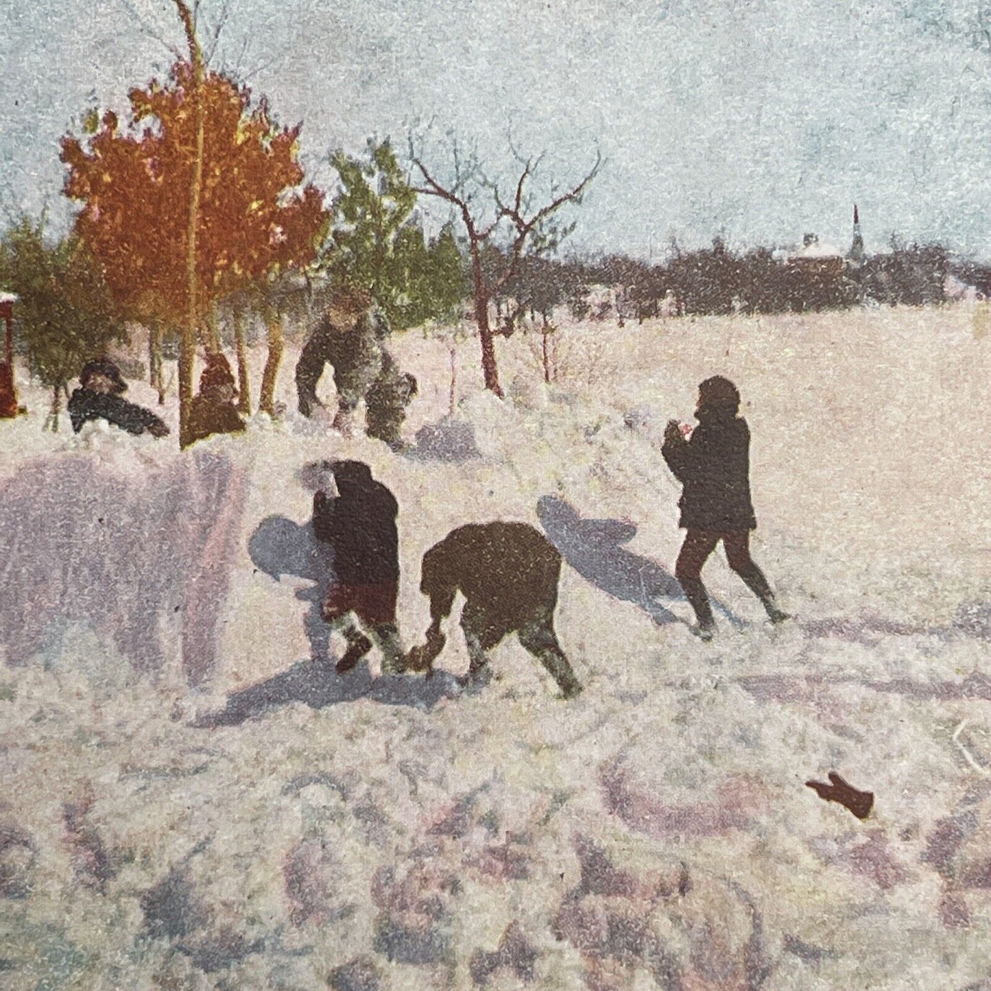 Antique 1892 Children Have A Snowball Fight Stereoview Photo Card P1224