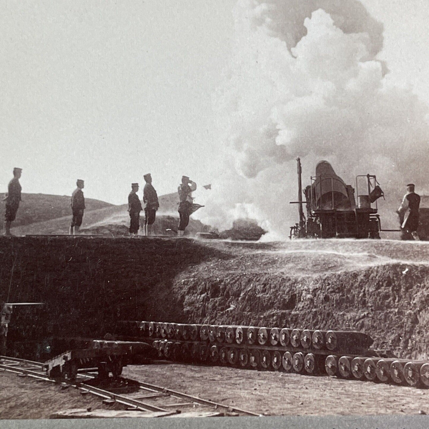 Heavy Japanese Artillery Gun Stereoview Russo-Sino War Antique c1905 X4149