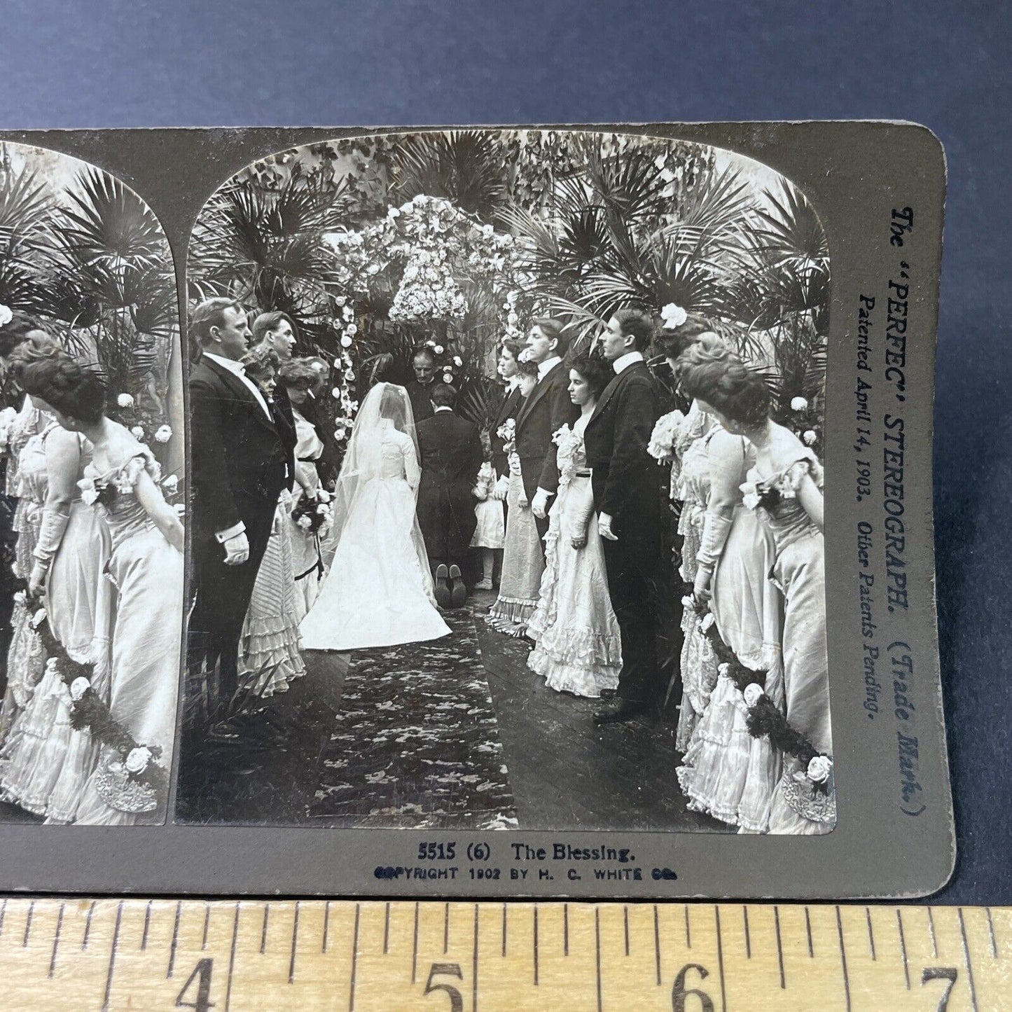 Antique 1903 Victorian Minister Blesses Bride, Groom Stereoview Photo Card P2968