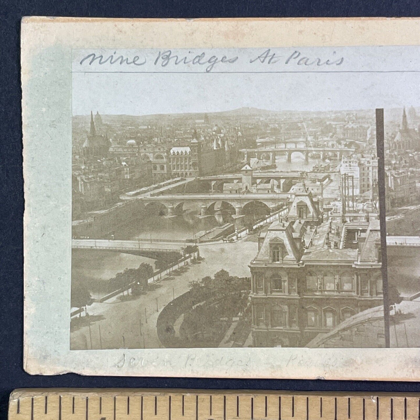 The Bridges Across the Seine River Stereoview Paris France Antique c1855 Y1020