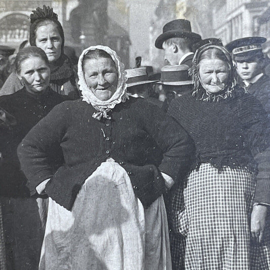 Antique 1900 Women At Market Oslo Norway Stereoview Photo Card PC838