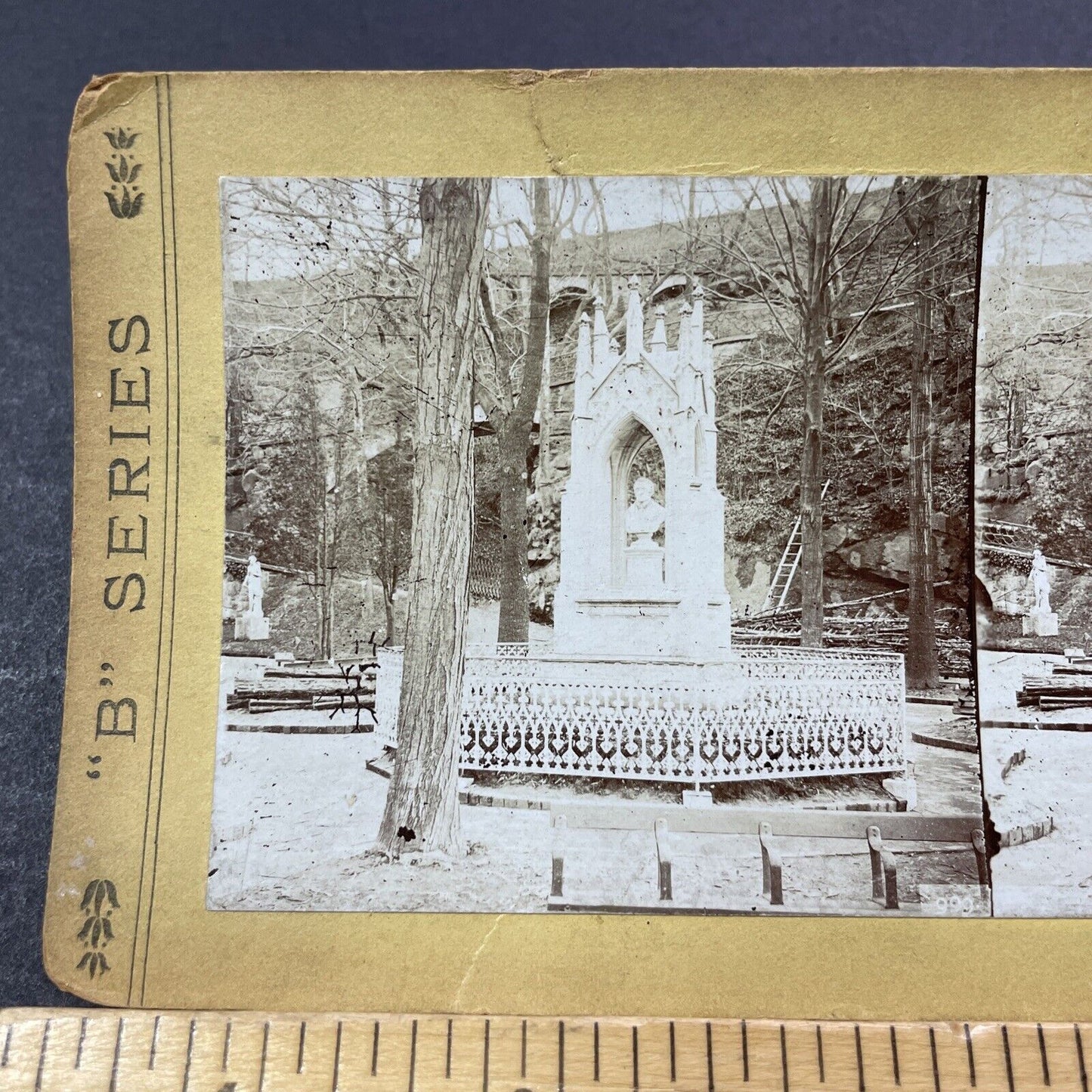 Antique 1870s Charlotte Canda Monument Green-Wood Stereoview Photo Card V3338