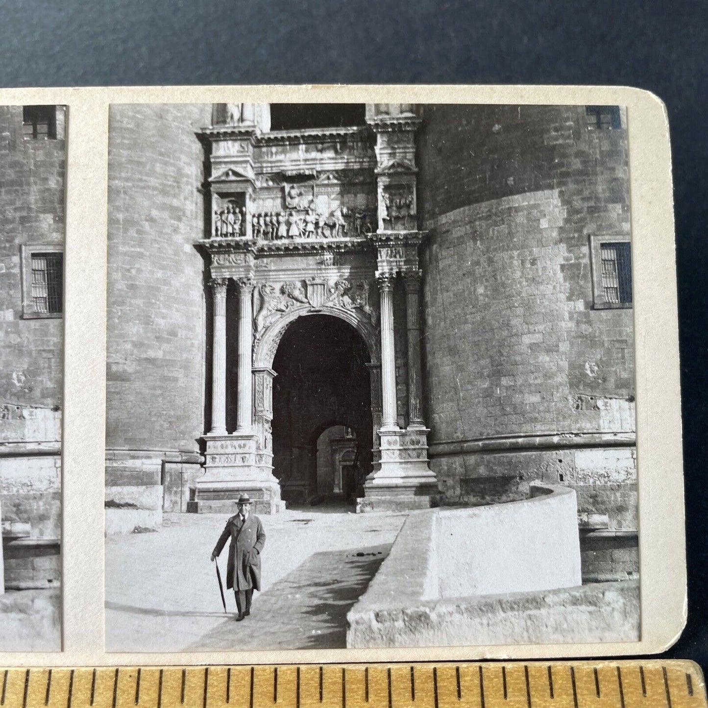 Antique 1925 Castle Castel Nuovo Naples Italy OOAK Stereoview Photo Card P3264