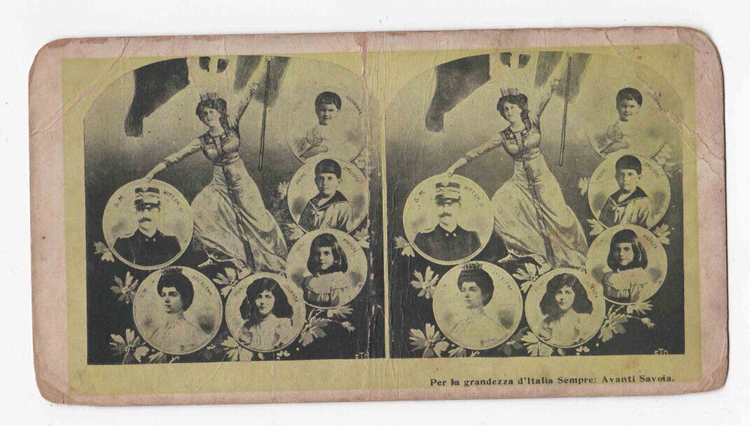 Antique 1911 Italian Propaganda Card Sempre: Avanti Savoia Stereo Card P189