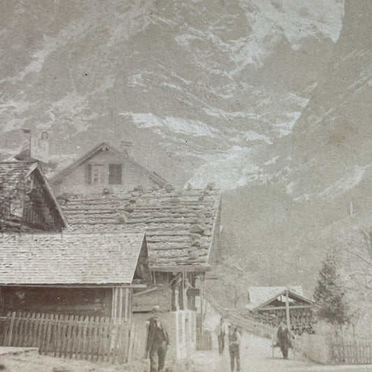 Antique 1885 Grindelwald Switzerland Town View Stereoview Photo Card P3831