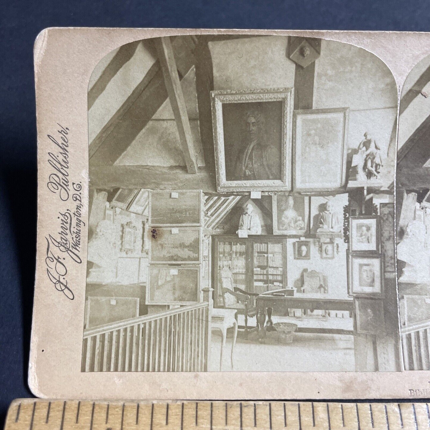 Antique 1891 Shakespeares Library Stratford-On-Avon Stereoview Photo Card P4569