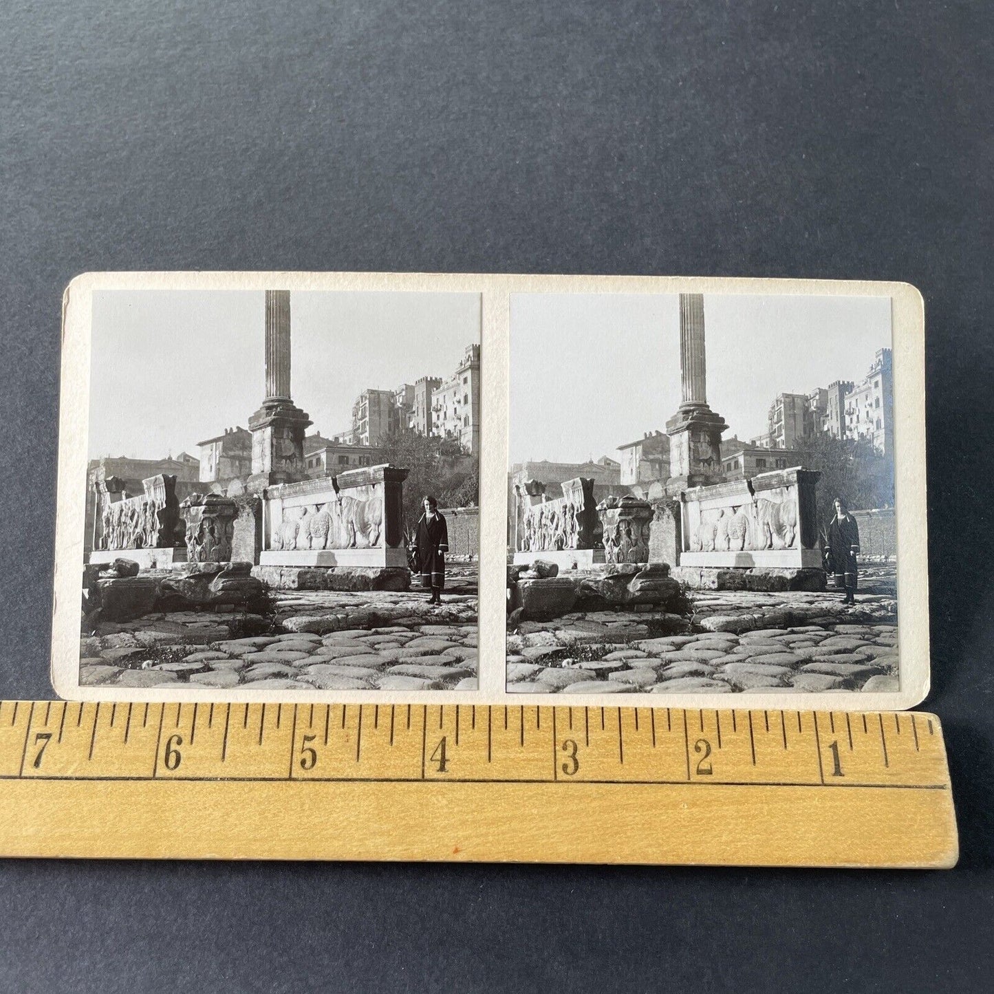 Antique 1925 The Forum Ruins Rome Italy OOAK Stereoview Photo Card P3261