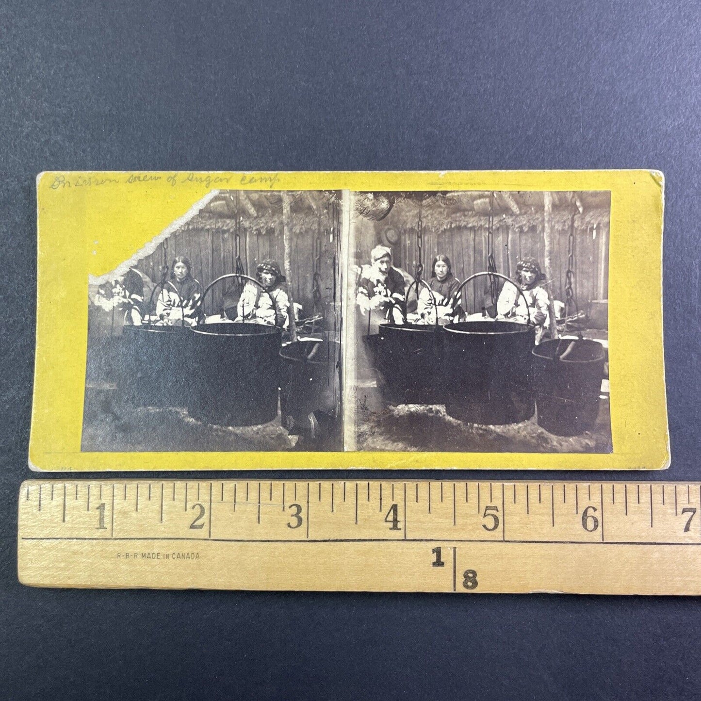 Native American Indian Maple Sugar Camp Stereoview Antique c1860s Y1704