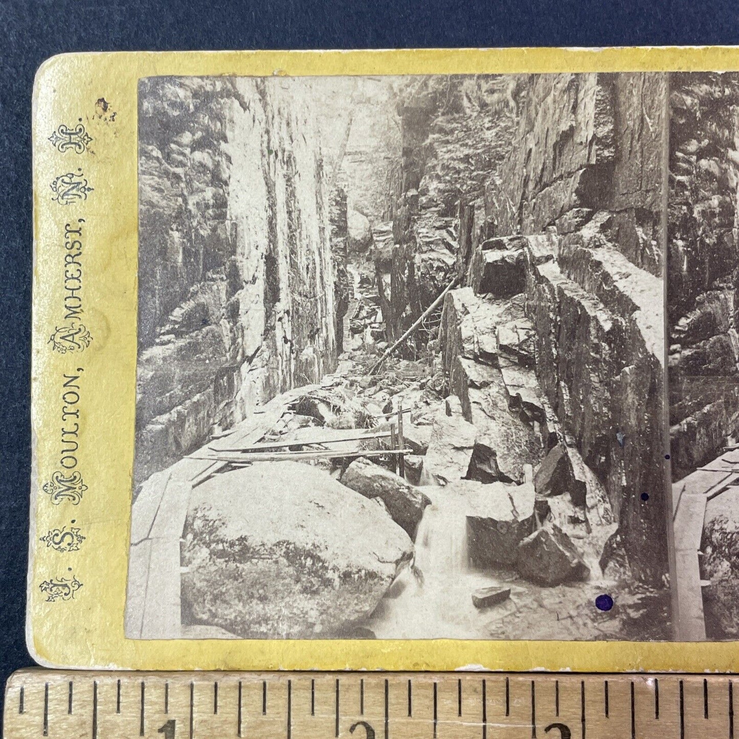 Franconia Notch NH Stereoview JS Moulton Photo Card Antique 1870 X852