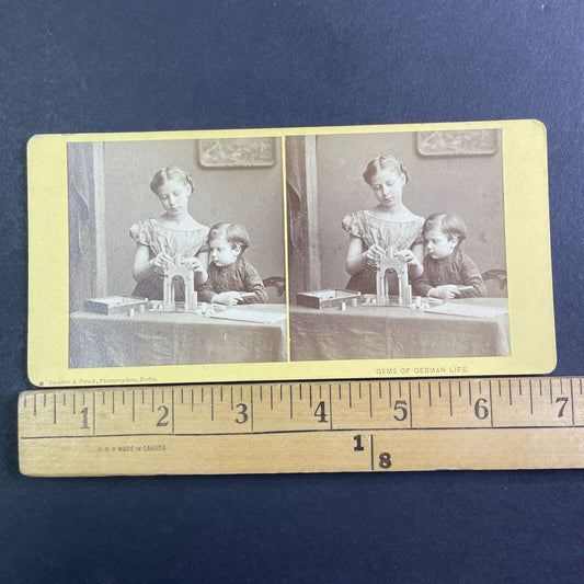 German Children Stacking Wood Blocks Stereoview Antique c1870 X3212