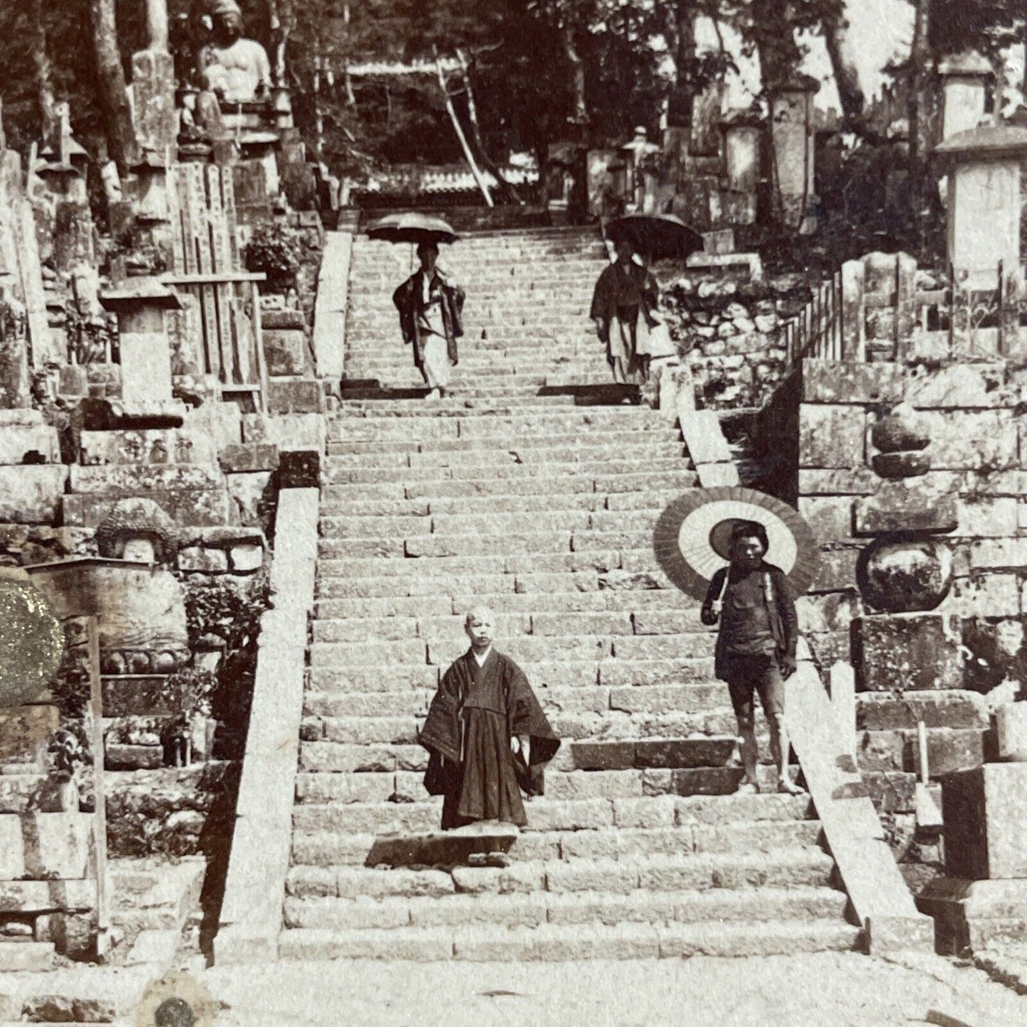 Antique 1896 Buddhist Temple Cemetery Kyoto Japan Stereoview Photo Card P4224