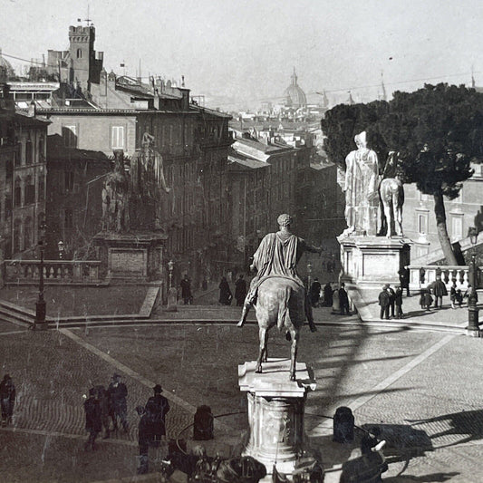 Antique 1925 Marcus Aurelius Statue Rome View OOAK Stereoview Photo Card P3250