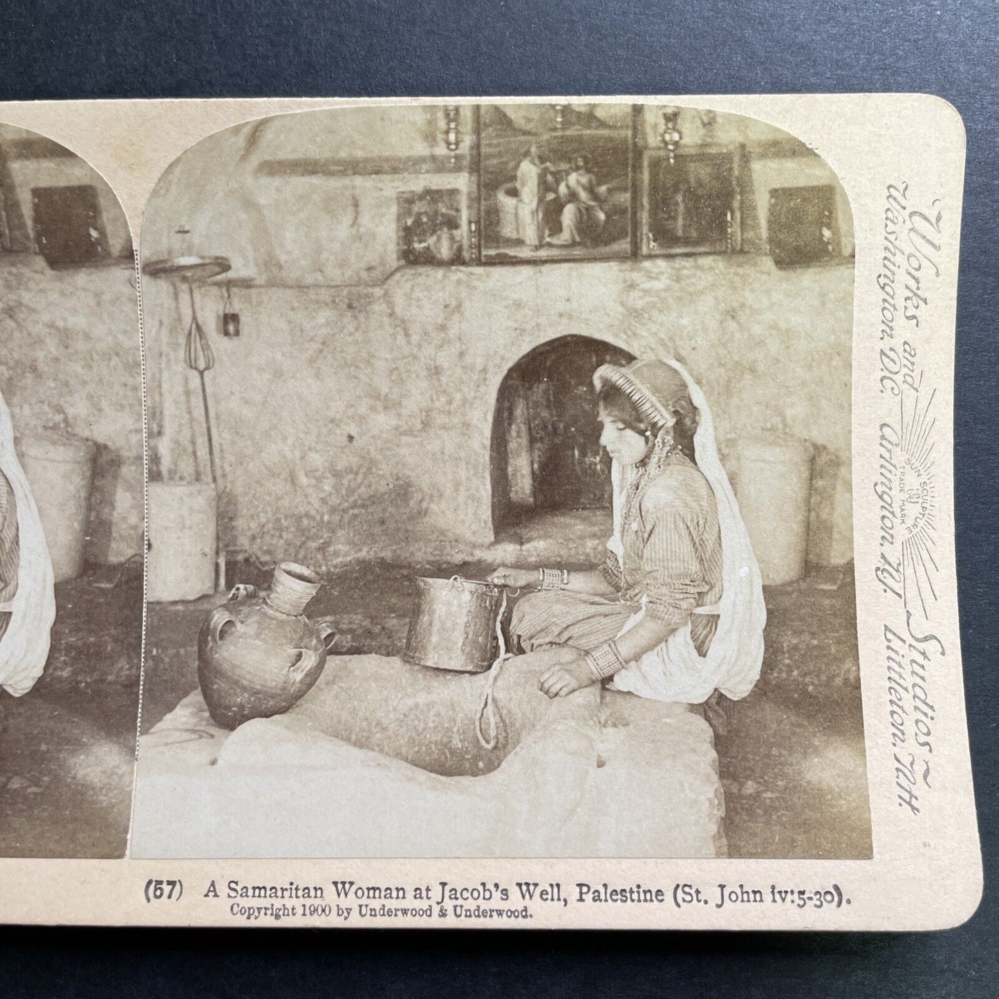 Antique 1900 A Young Woman At Jacob's Well Israel Stereoview Photo Card P1368