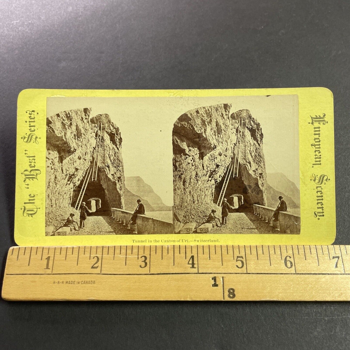 Antique 1870s Men Construct A Ladder Up A Mountain Stereoview Photo Card P4032