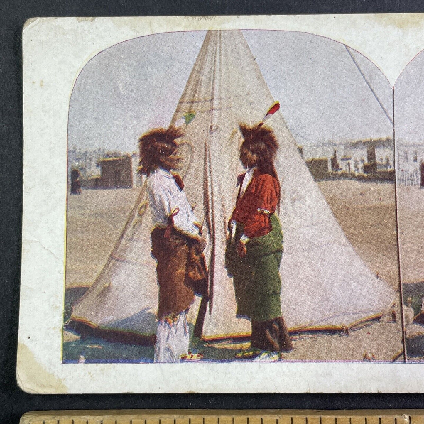 Native American Sioux Women and a Tent Stereoview Antique c1920s X4146