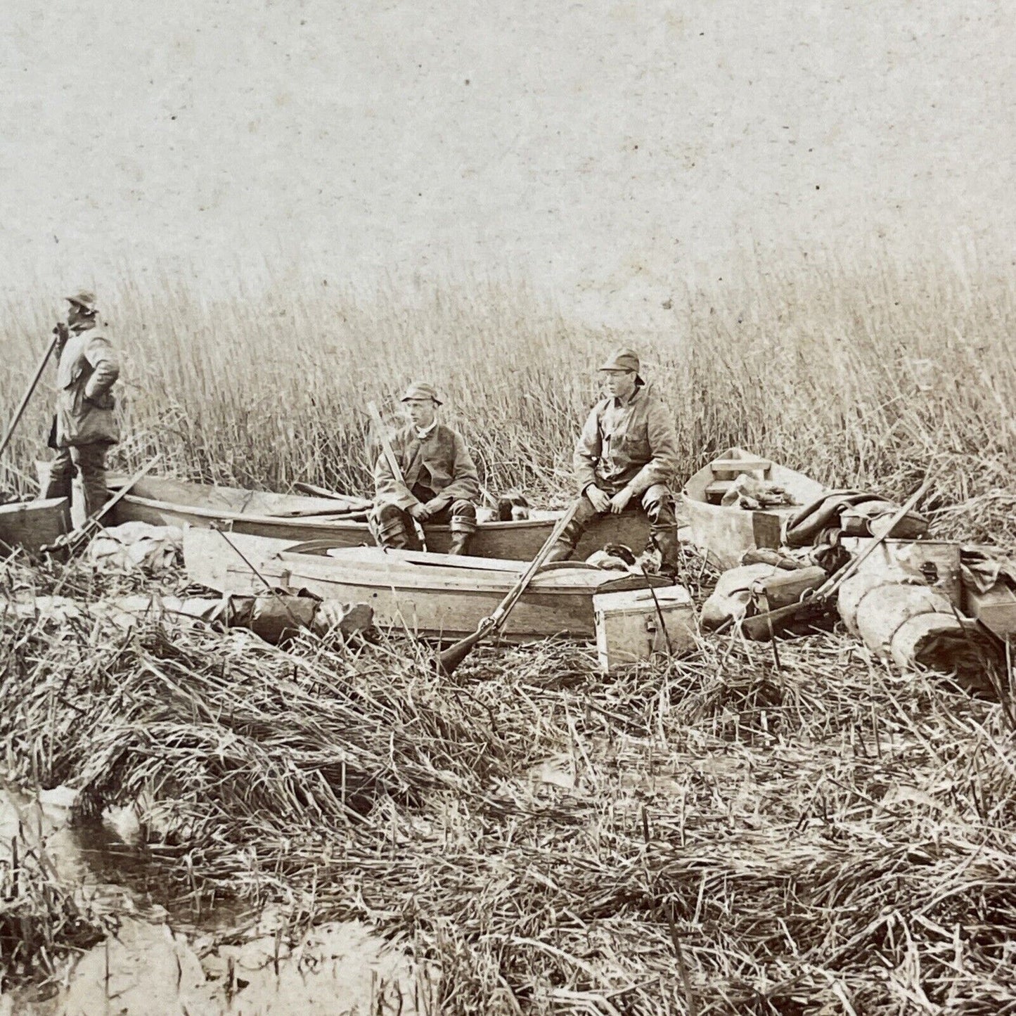 T.W. Ingersoll Self-Portrait Hunting in Duck Blind Stereoview c1888 Y1332