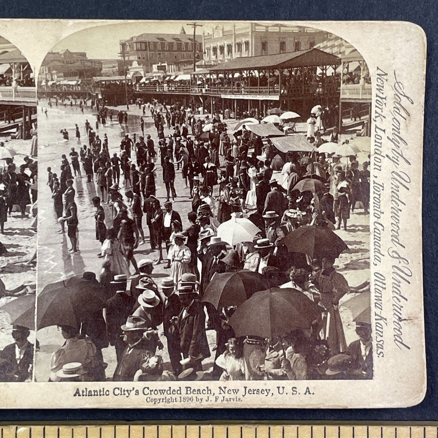 Crowded Beach Atlantic City New Jersey Stereoview Antique c1896 Y1022