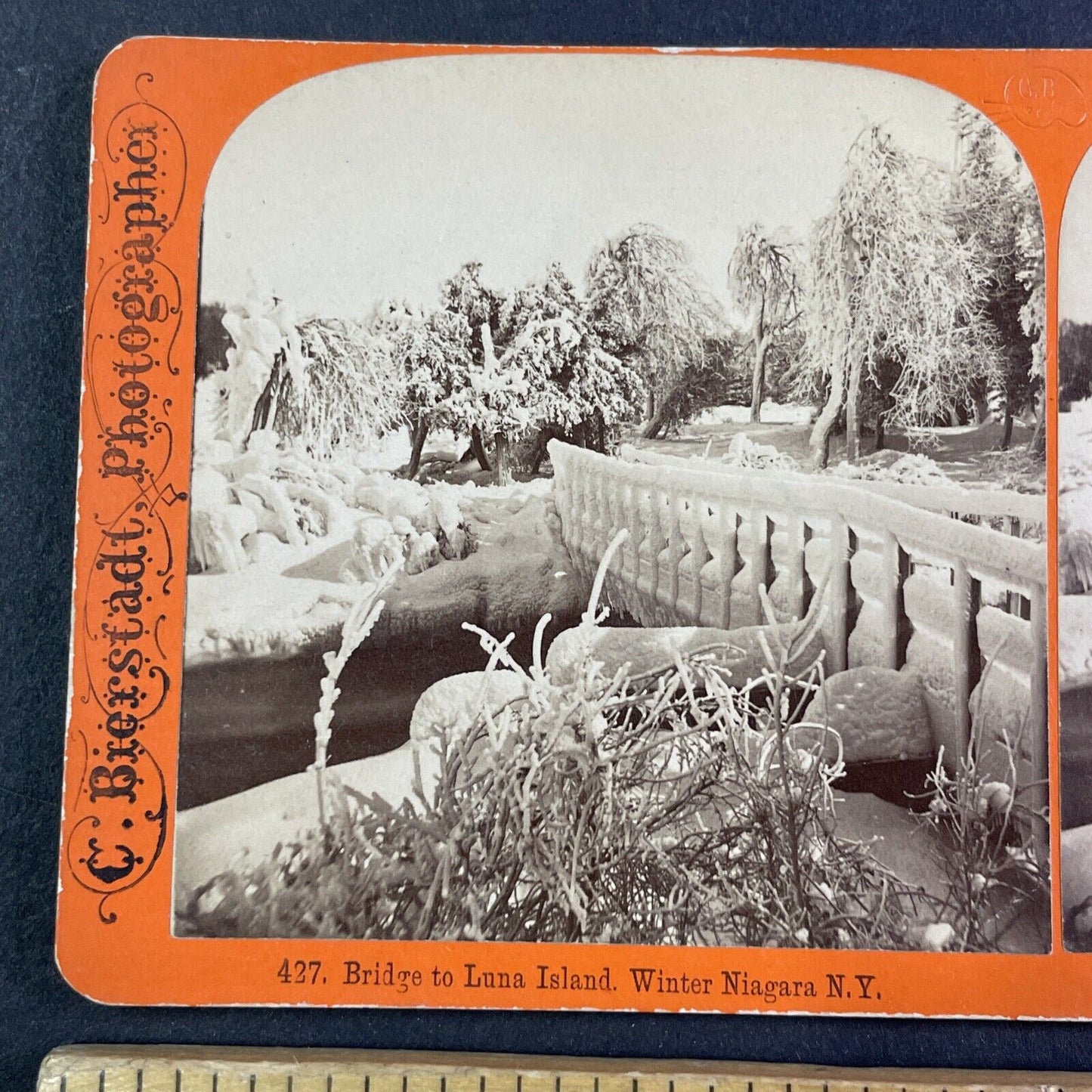 Frozen Bridge of Sighs Niagara Falls Stereoview Charles Bierstadt c1870s Y2217
