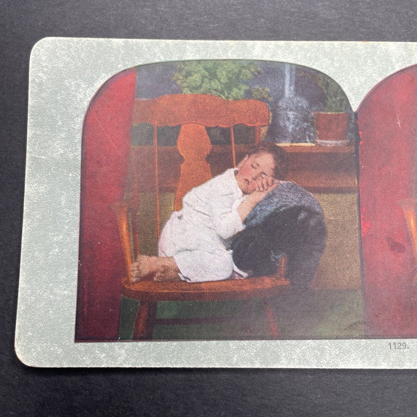 Antique 1898 Child Sleeping On A Wooden Chair Stereoview Photo Card P1130