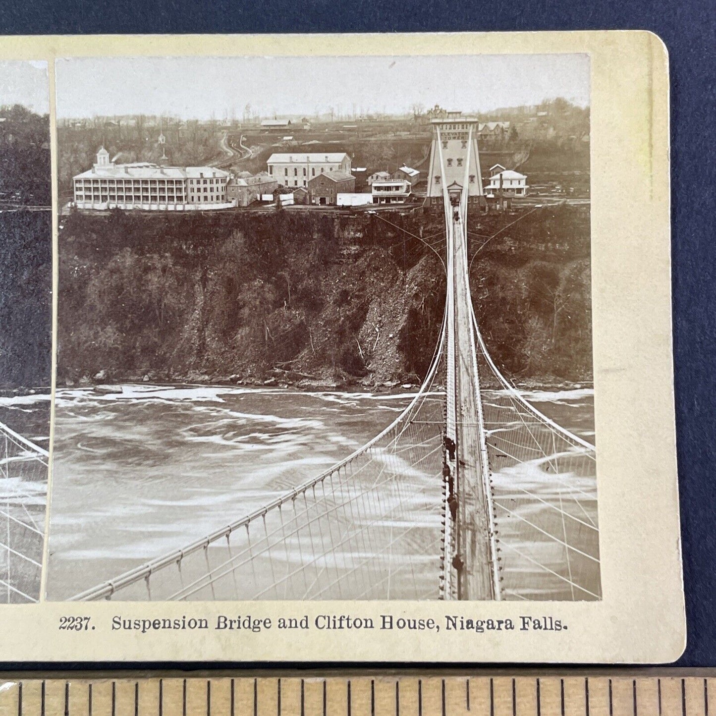 Niagara Falls Suspension Bridge and Clifton House Stereoview c1880 Y2129