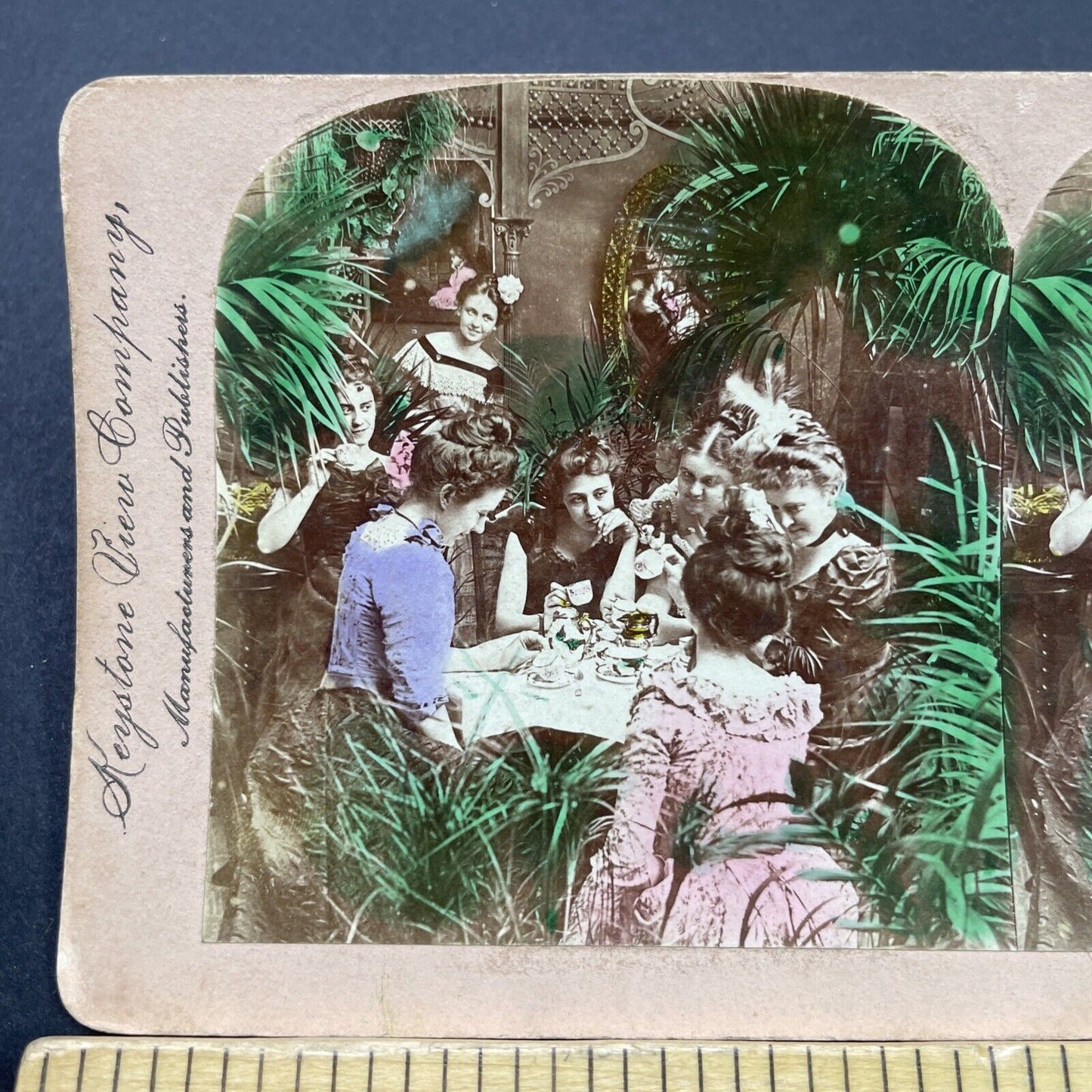 Antique 1901 Women Have A Garden Tea Party Stereoview Photo Card P2676