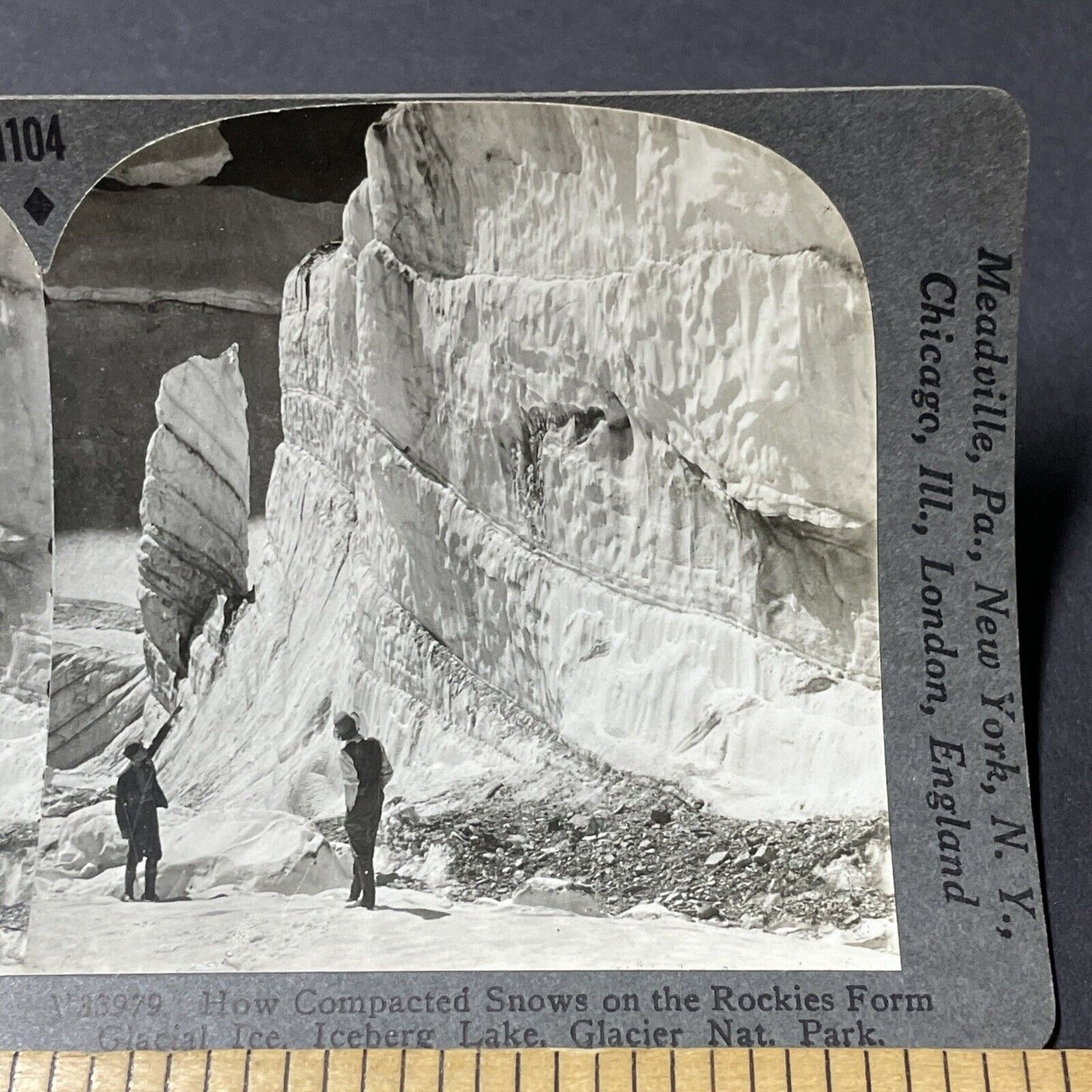 Antique 1910s Glacial Ice Rocky Mountains Montana Stereoview Photo Card V2653