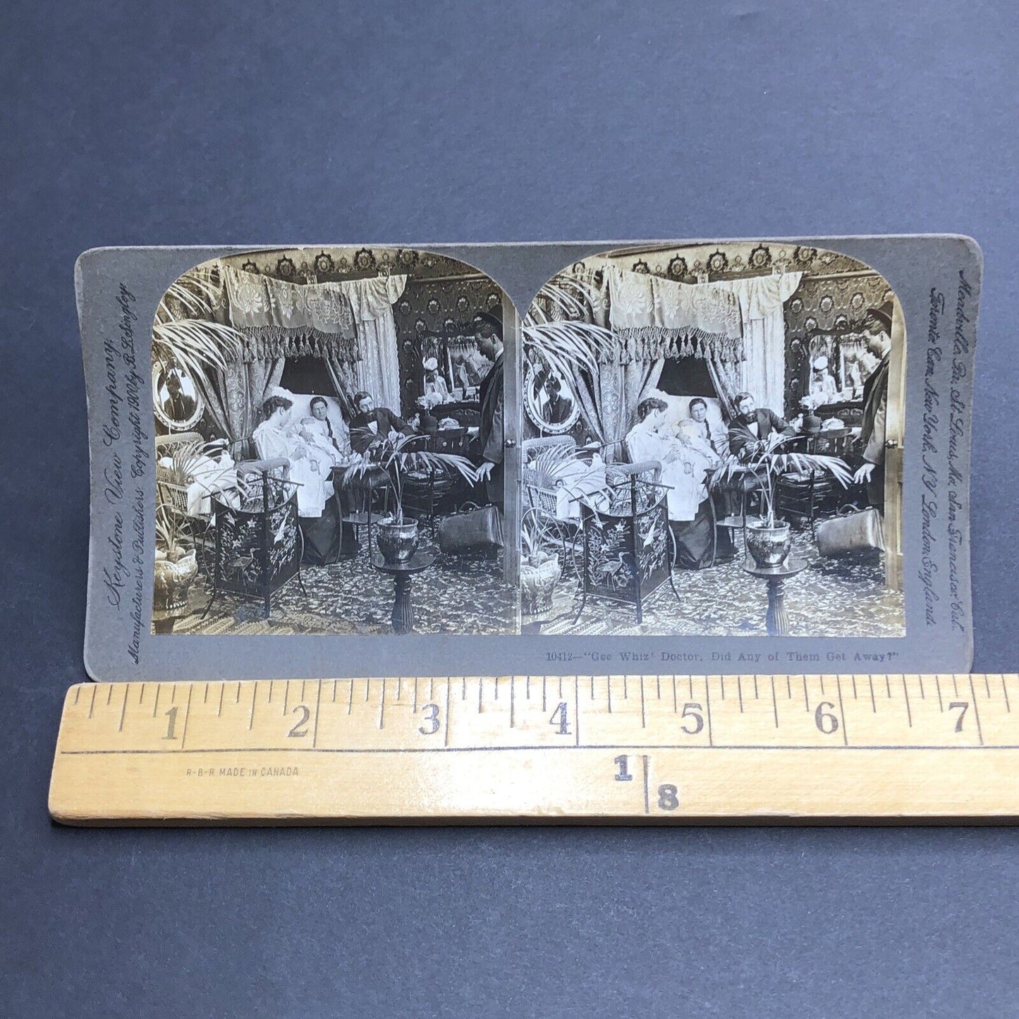 Antique 1900 Doctor Surprised By Twins Childbirth Stereoview Photo Card P1961