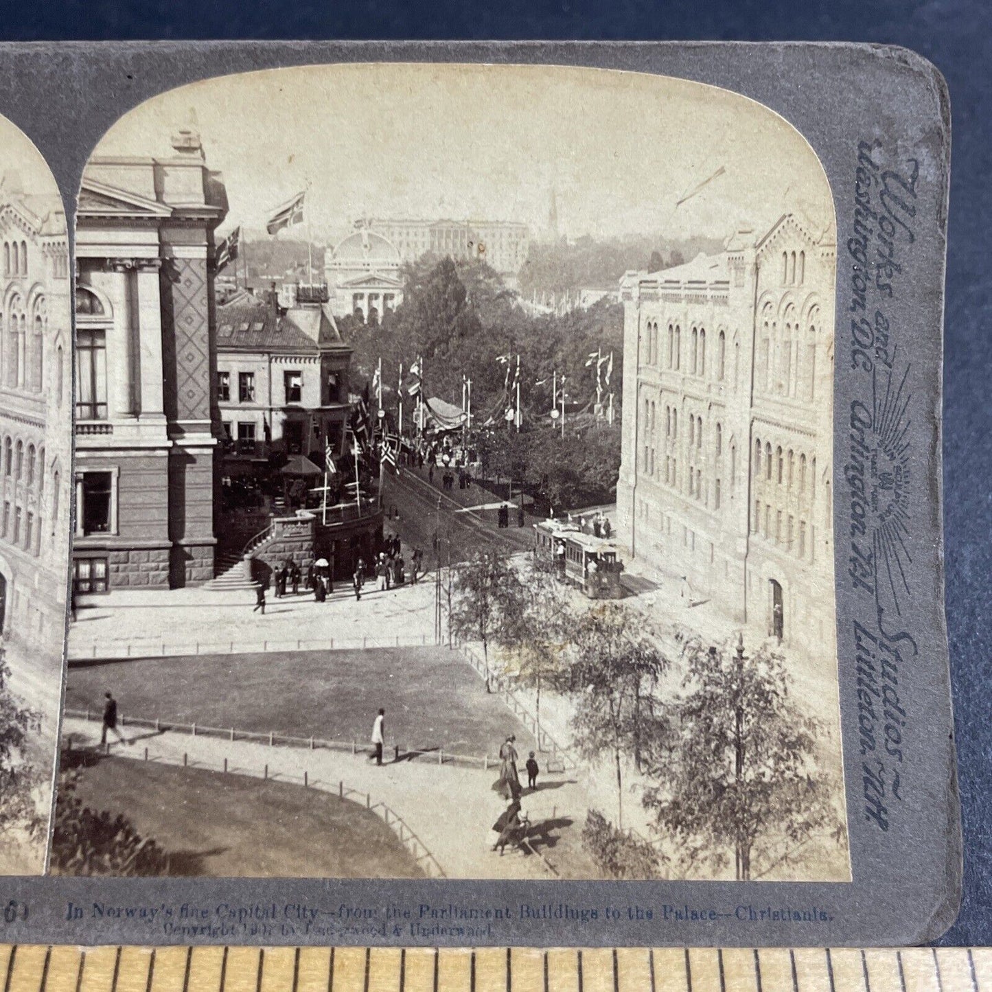 Antique 1903 Trolly Tracks In Oslo Norway Stereoview Photo Card P4067