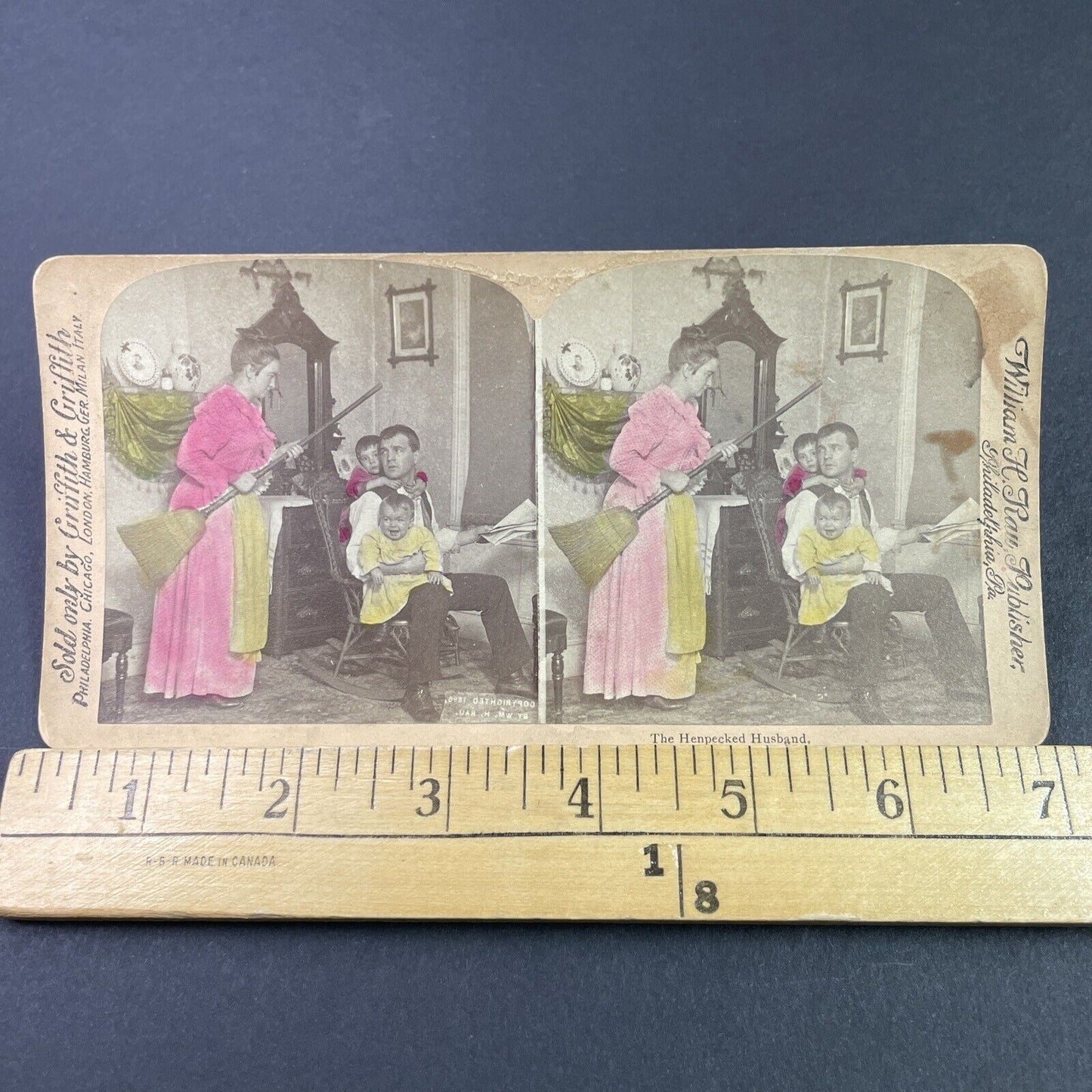 Antique 1890s Woman Threatens Husband With A Broom Stereoview Photo Card P3364