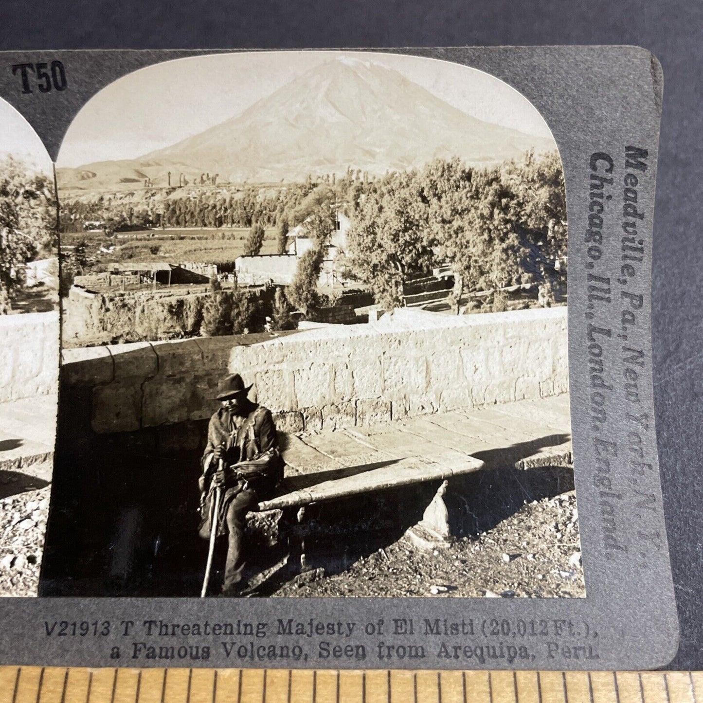 Antique 1910s Old Peruvian Man Rests Arequipa Peru Stereoview Photo Card P4417