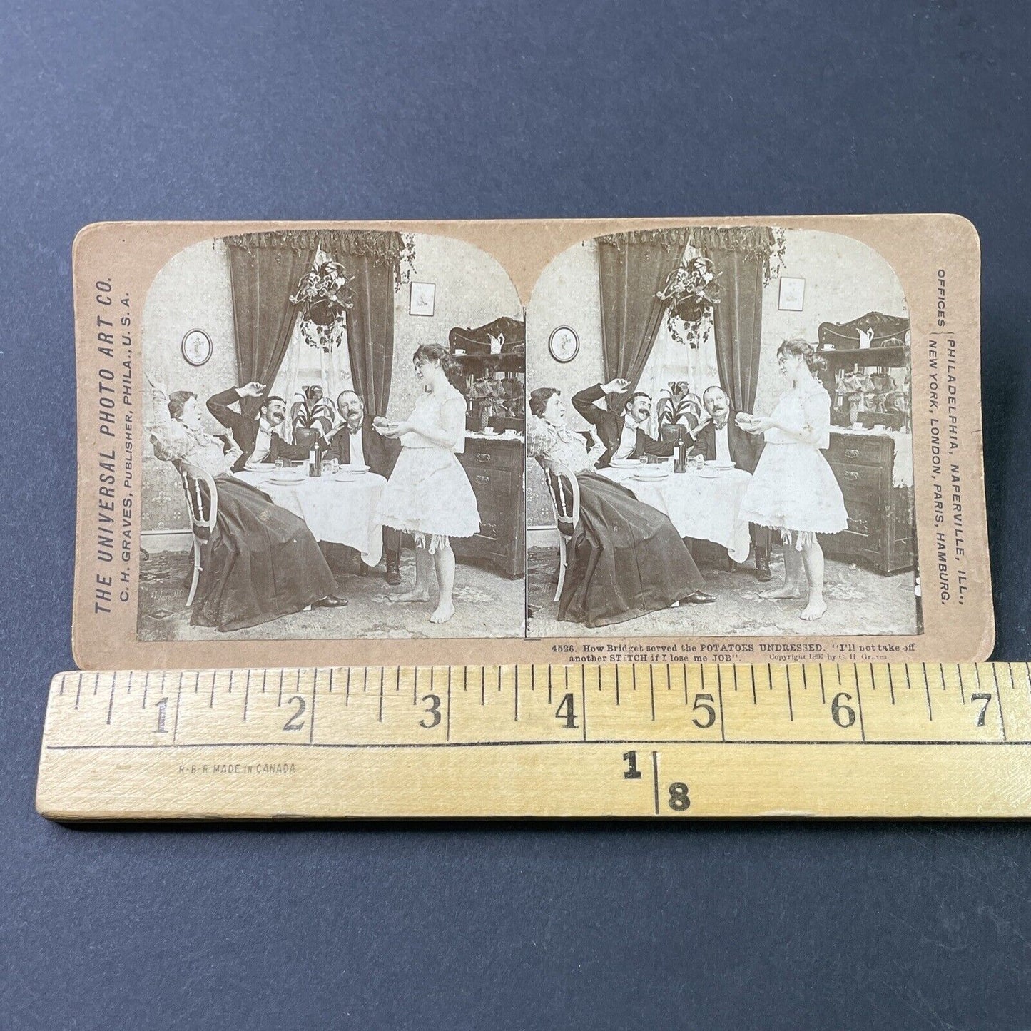 Antique 1897 Maid Servant Serves Dinner In Underwear Stereoview Photo Card P2974