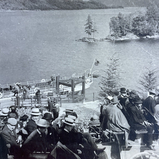 Antique 1909 Scottish People Travel By Coach & Ferry Stereoview Photo Card P4252